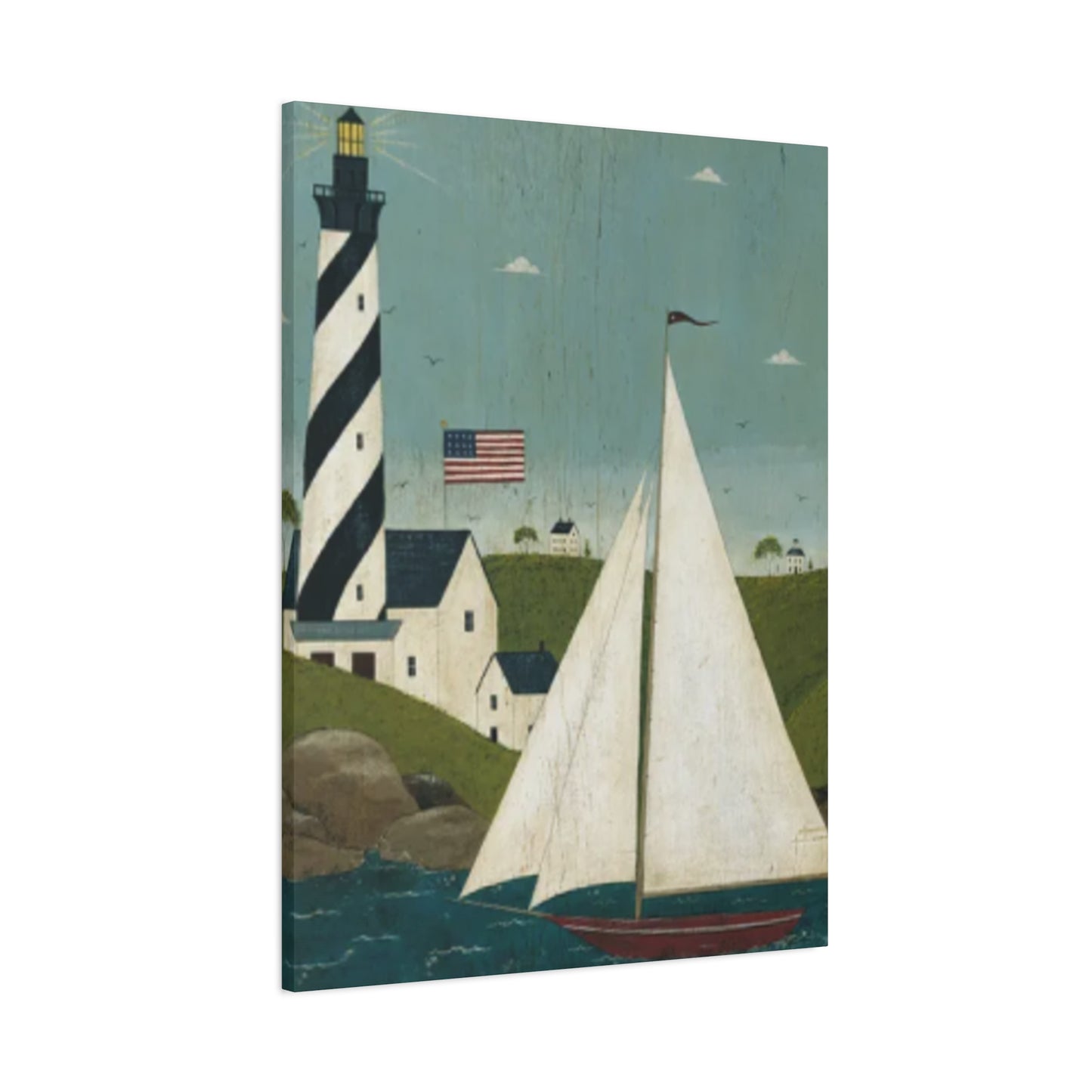 Lighthouse And Sailboat Kimble Warren Wall Art & Canvas Prints