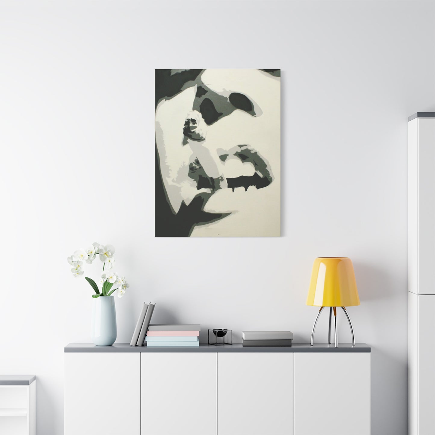 Greyscale Smoking Lips Abstract Painting Wall Art & Canvas Prints