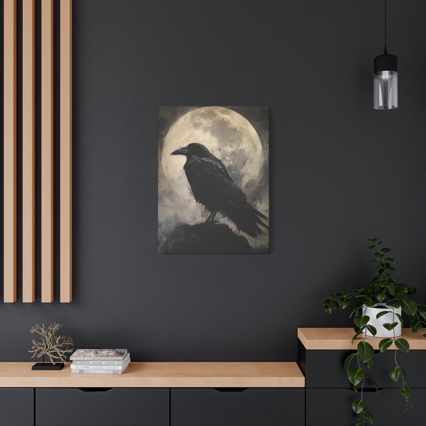 Full Moon Crow Painting Wall Art & Canvas Prints