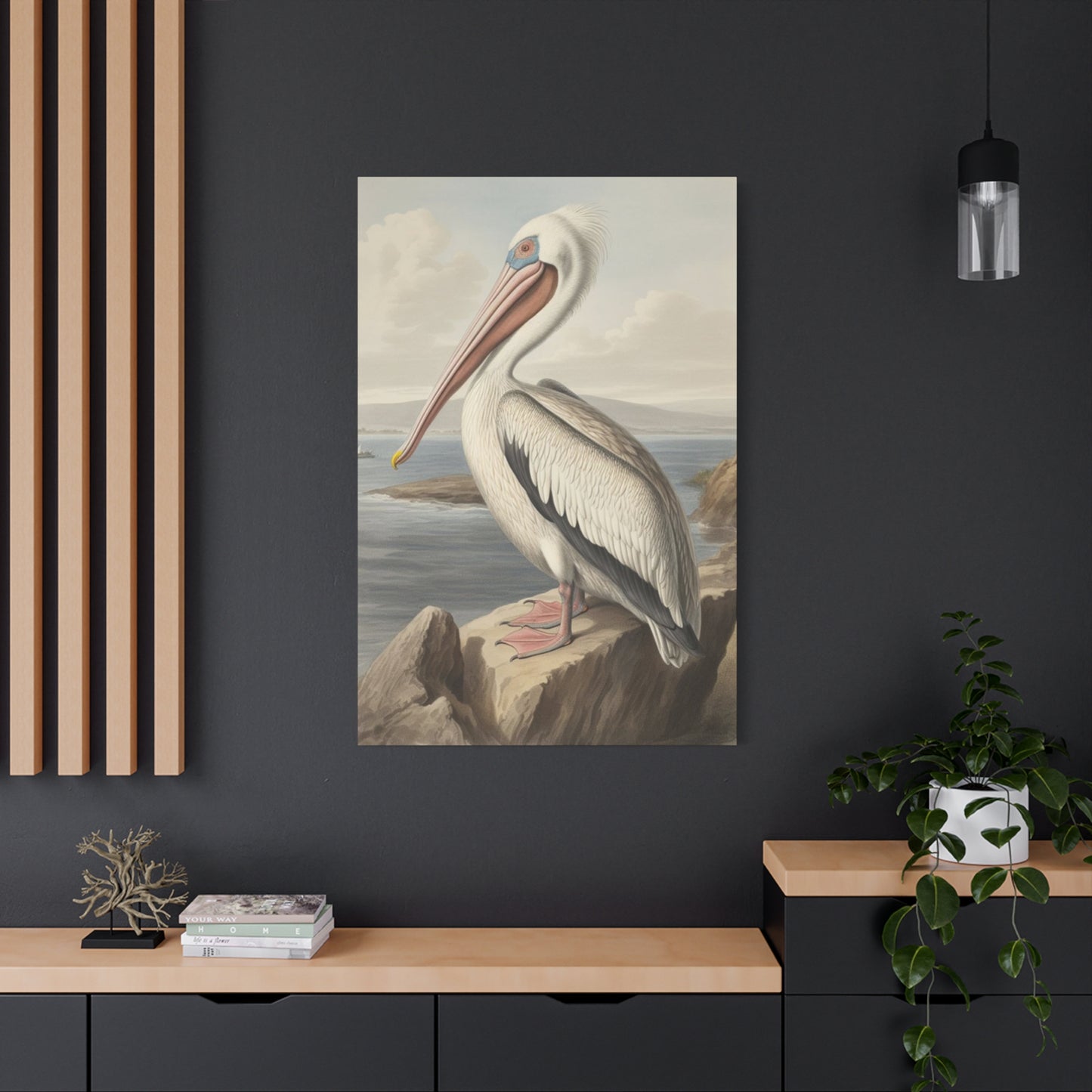 Long Beak Pelican Sitting On Cliff Wall Art & Canvas Prints