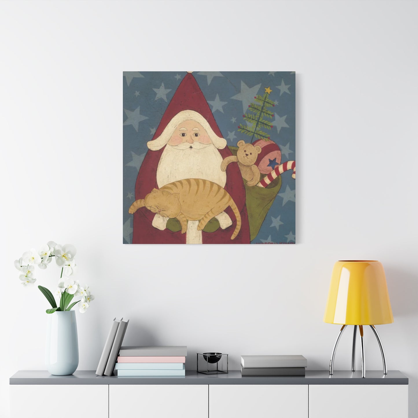 Santa With Cat And Gifts Kimble Warren Wall Art & Canvas Prints