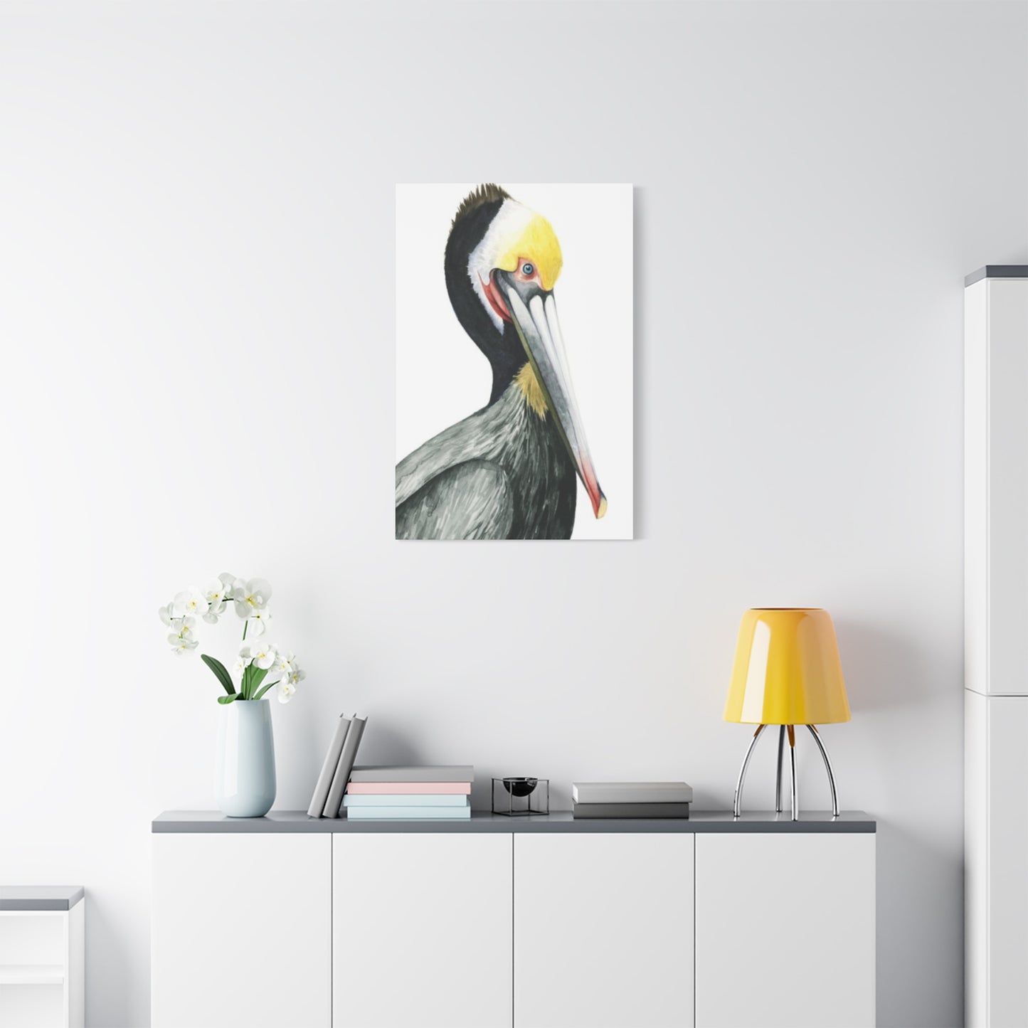 Long Beak Pelican Candid Drawing Wall Art & Canvas Prints