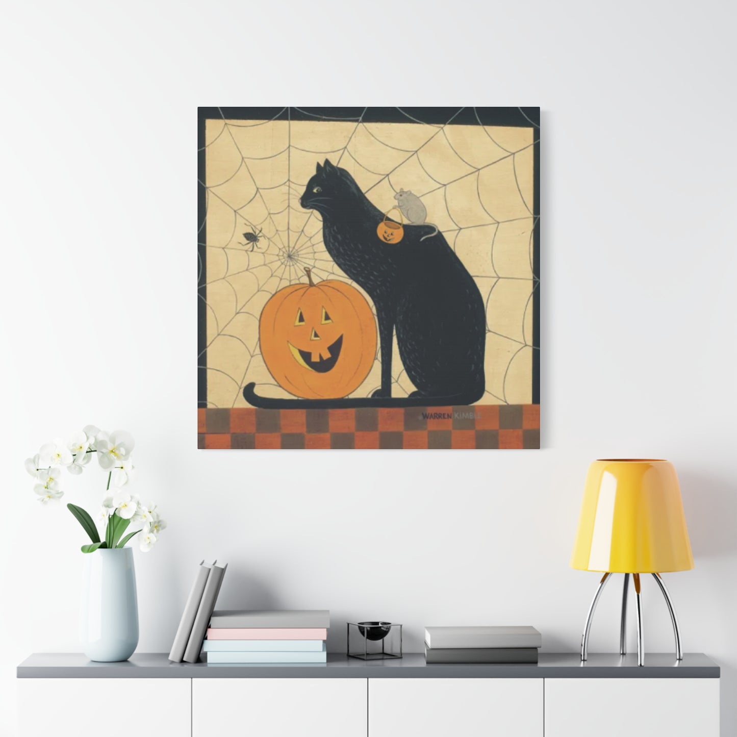 Black Cat On The Spider Web Kimble Warren Wall Art & Canvas Prints