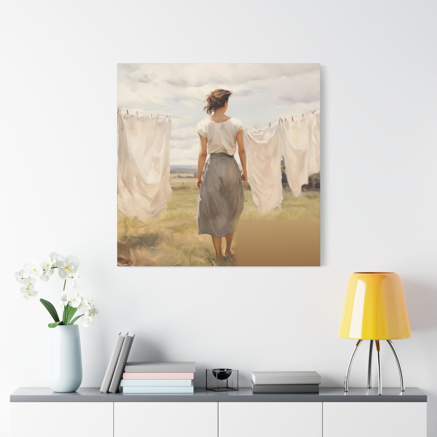 Women Drying White Clothes Laundry Wall Art & Canvas Prints