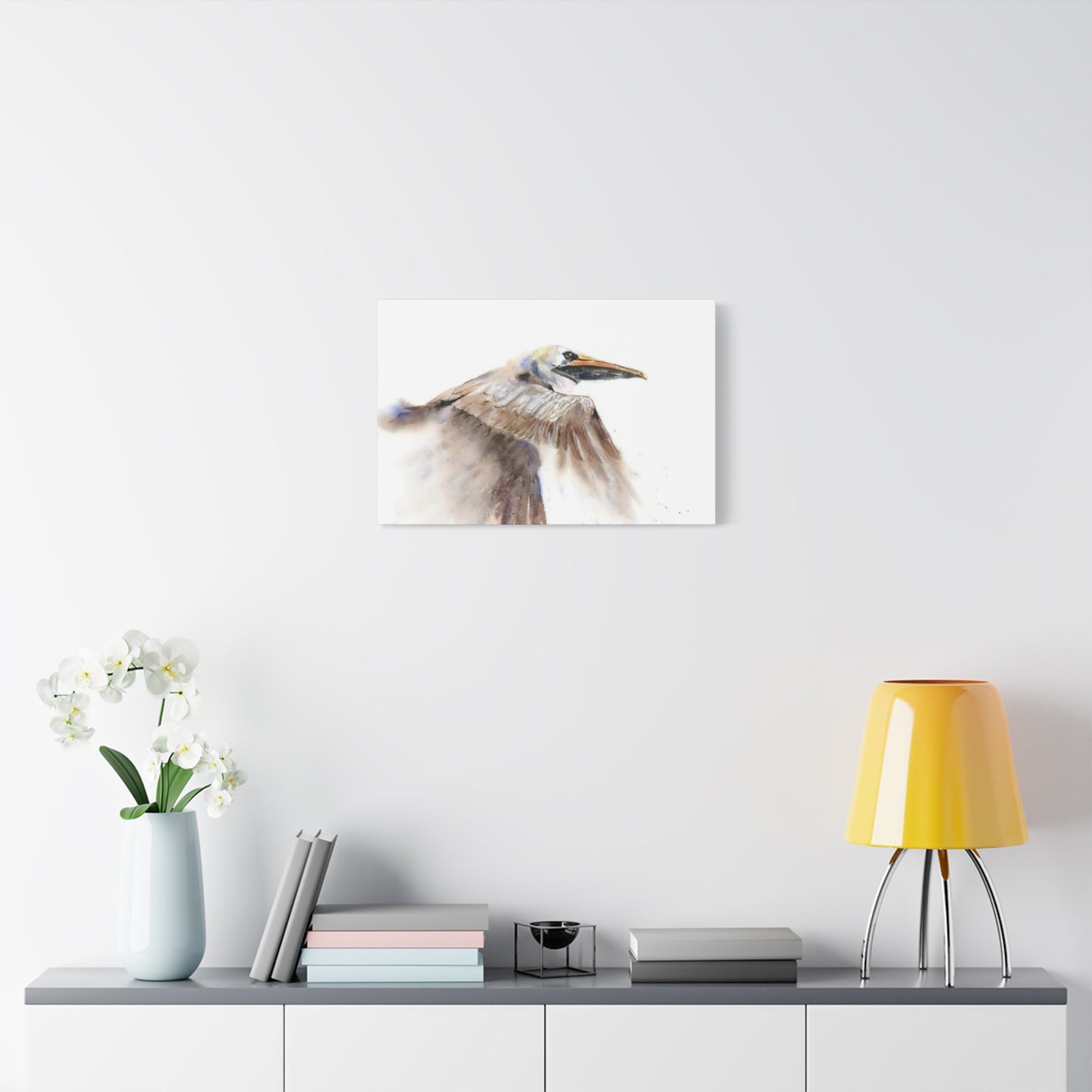 Long Beak Flying Pelican Wall Art & Canvas Prints