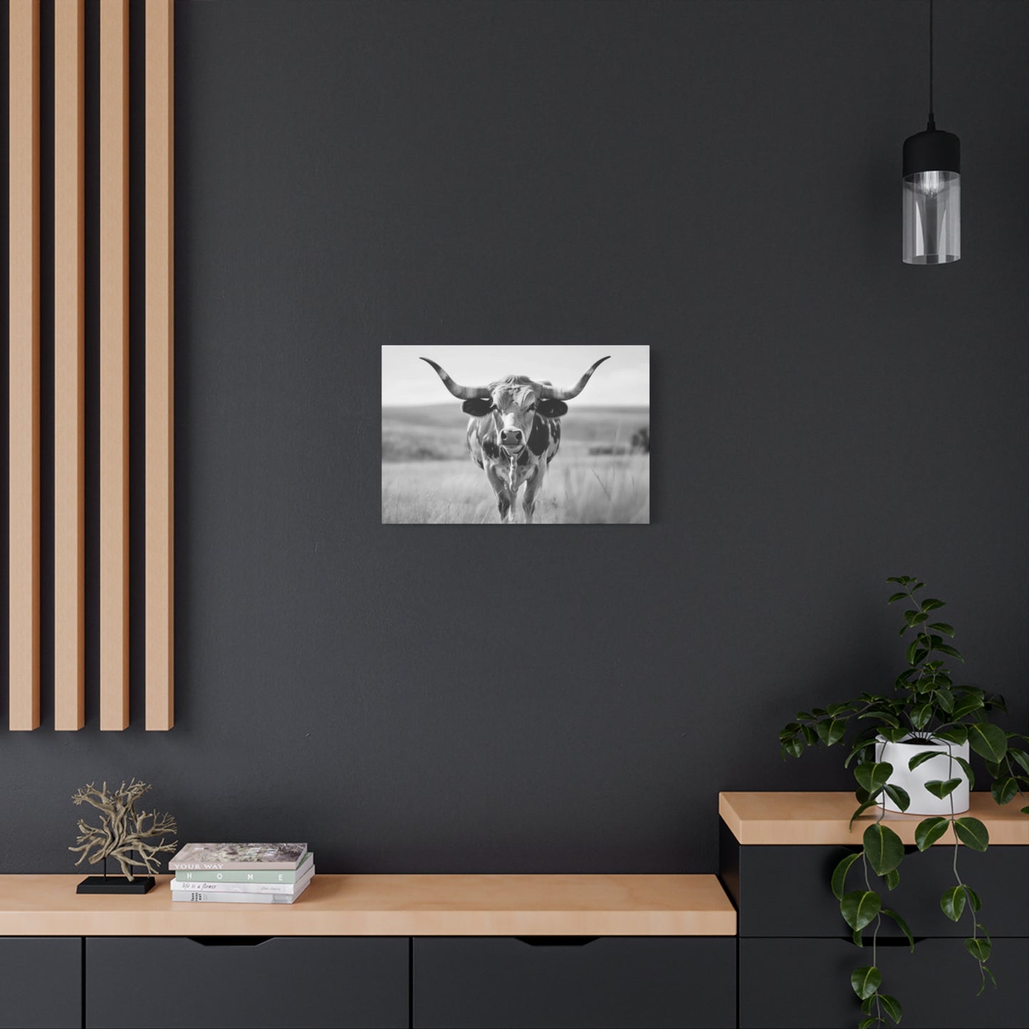 Monochrome Curvy Long Horn Wall Art & Canvas Prints