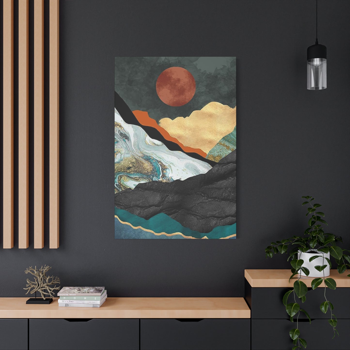 Full Moon In Mountains Modernism Wall Art & Canvas Prints