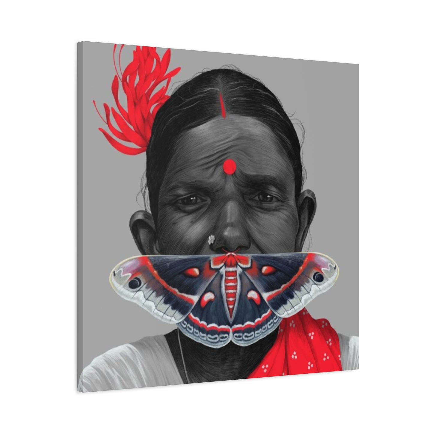 Old Indian Women with Butterfly Modernism Wall Art & Canvas Prints