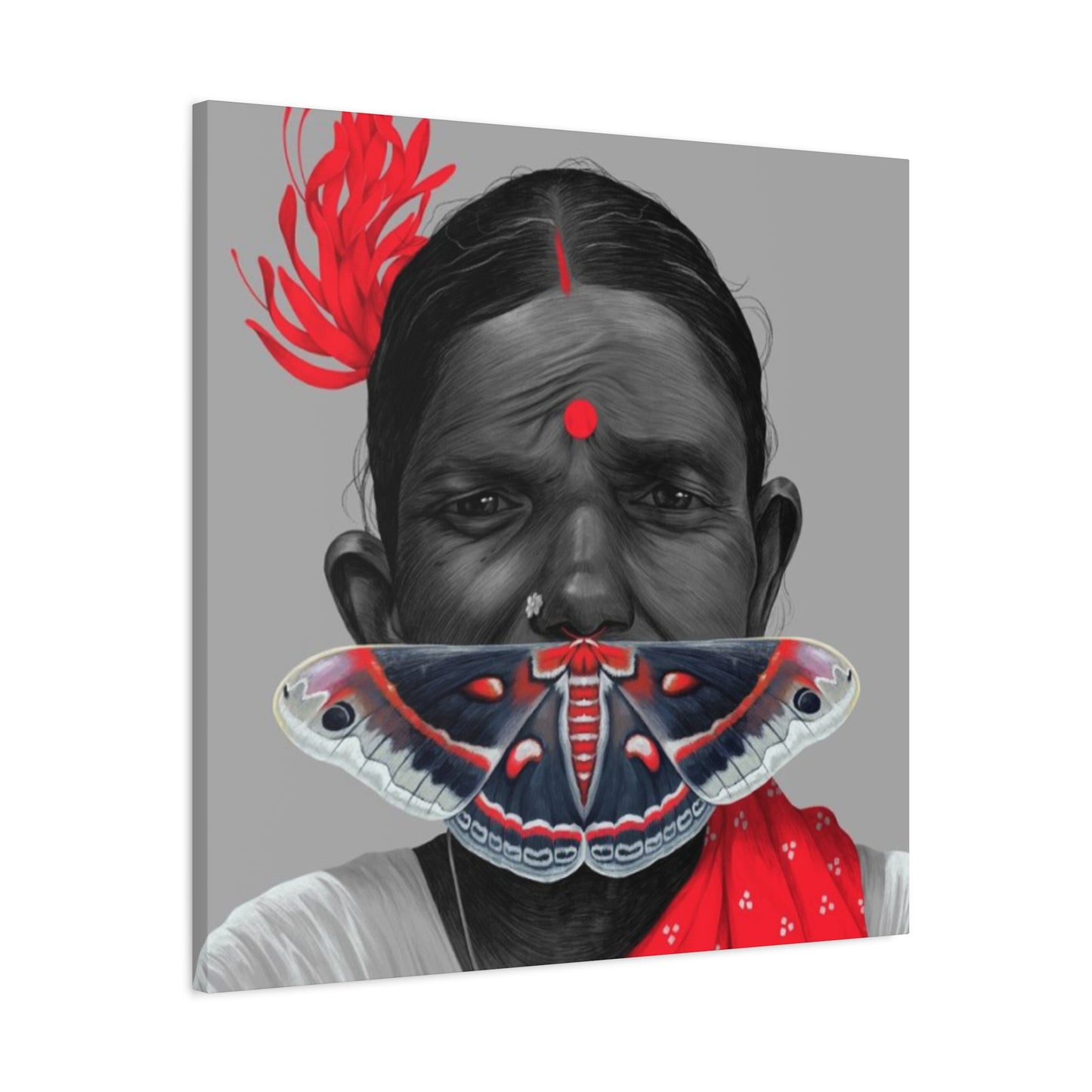 Old Indian Women with Butterfly Modernism Wall Art & Canvas Prints