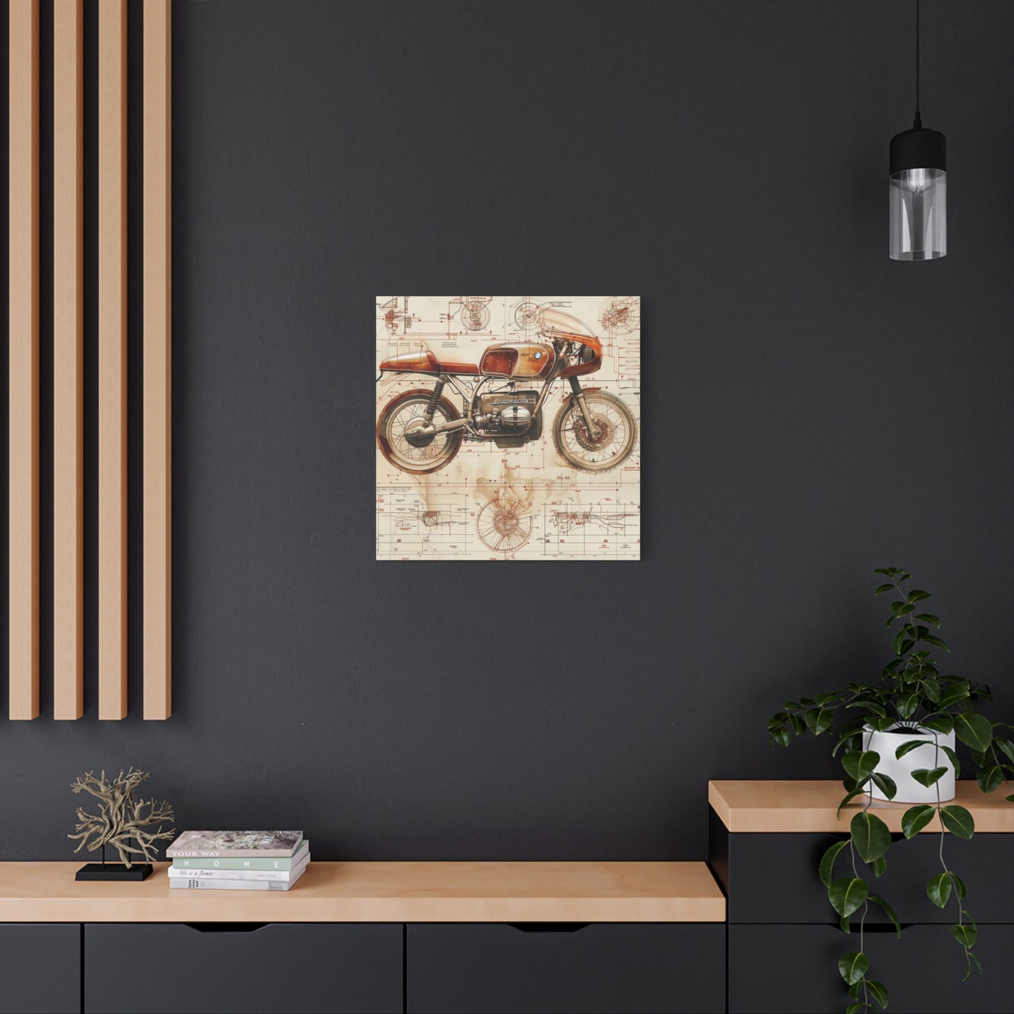 Retro Cafe Racer Blueprint Motorcycle Wall Art & Canvas Prints