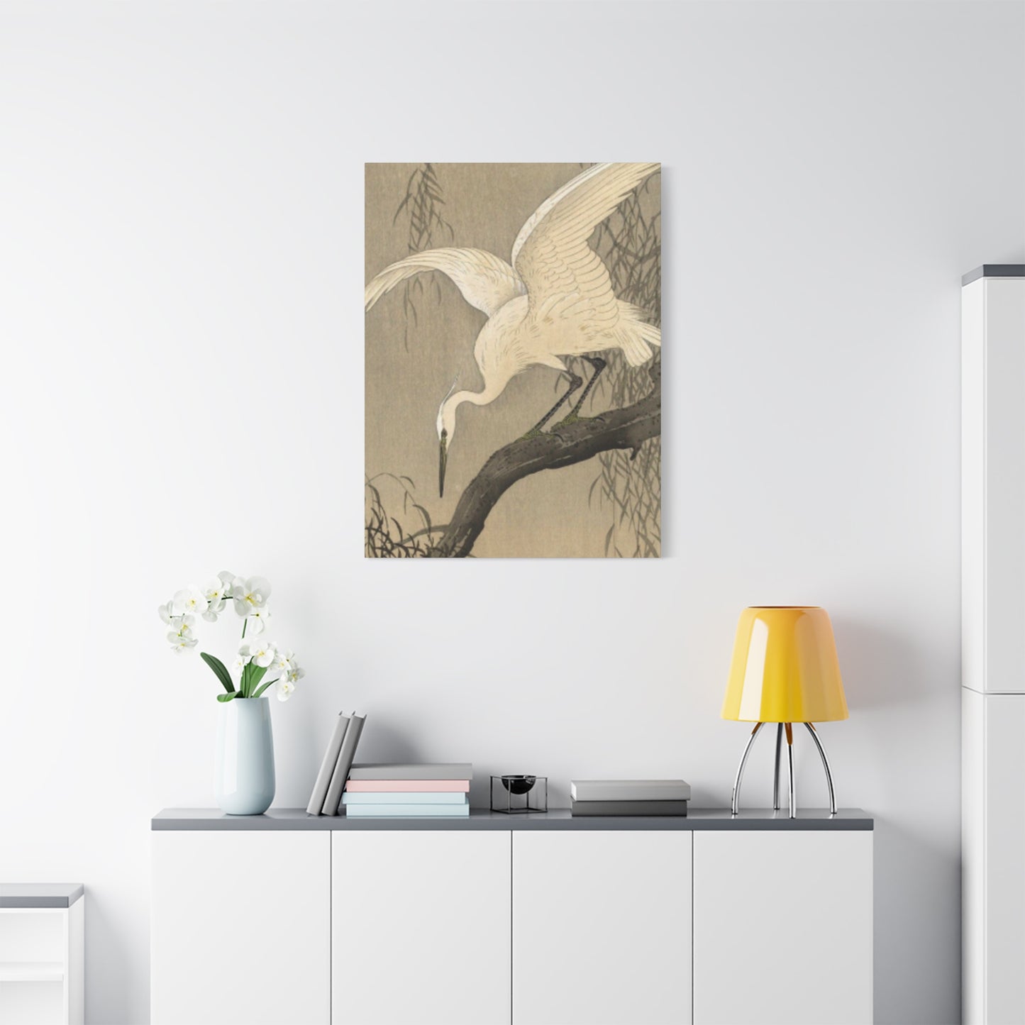 White Heron Painting Wall Art & Canvas Prints