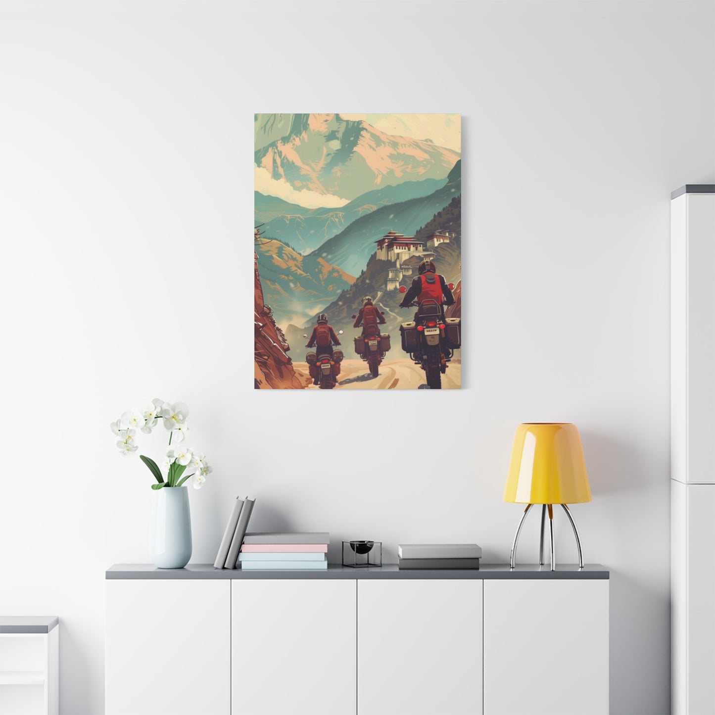 Bike Travelling In Mountains Motorcycle Wall Art & Canvas Prints