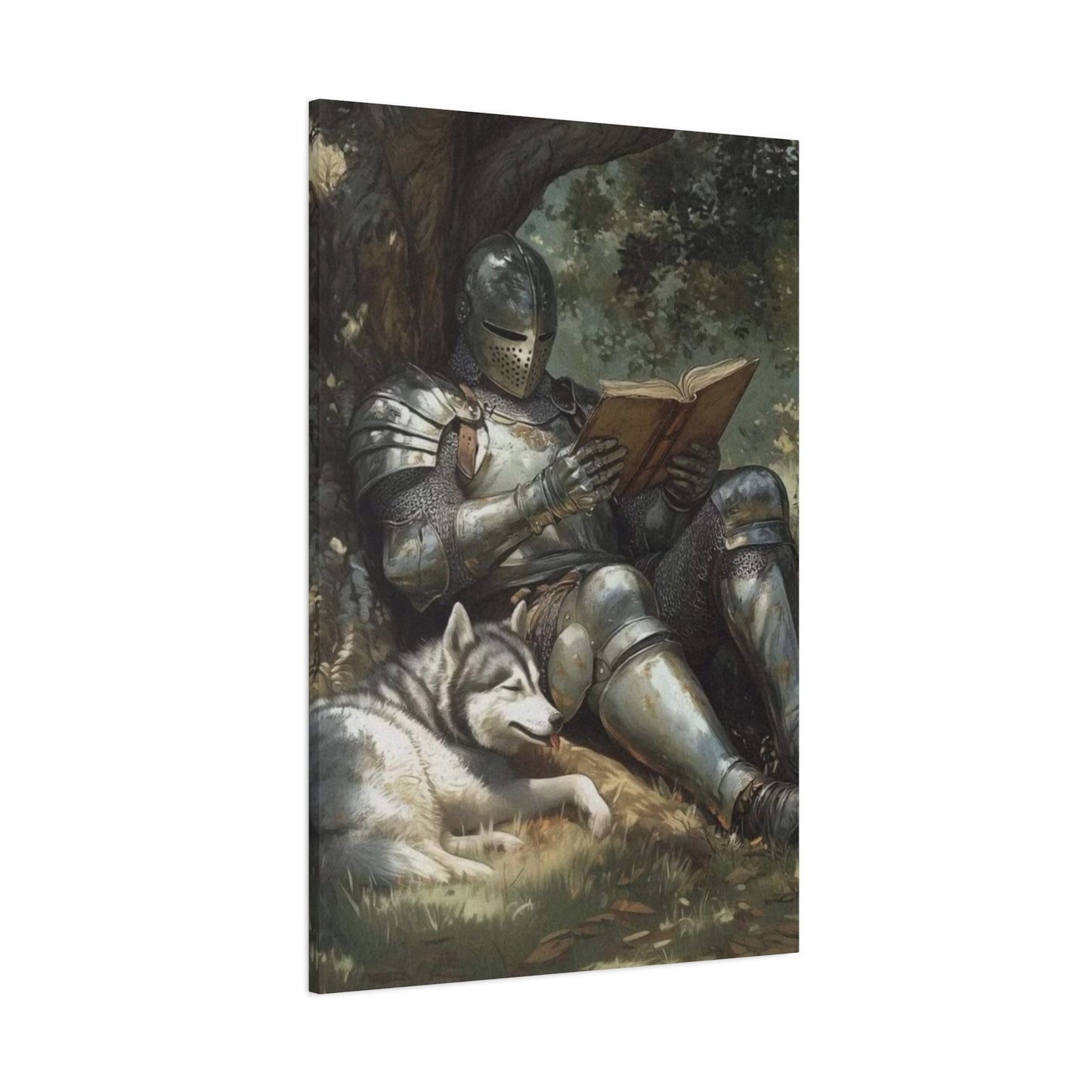 Warrior Reading Book with Husky Wall Art & Canvas Prints