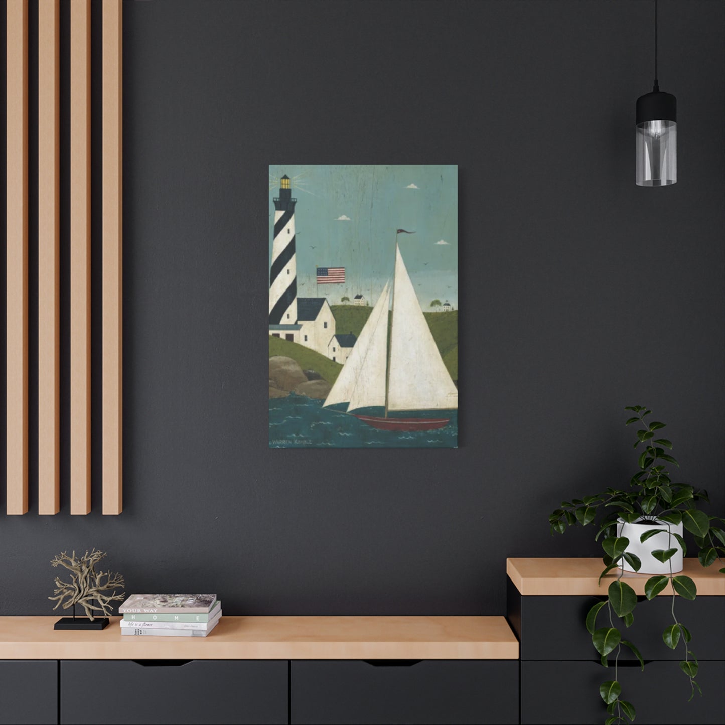 Lighthouse And Sailboat Kimble Warren Wall Art & Canvas Prints