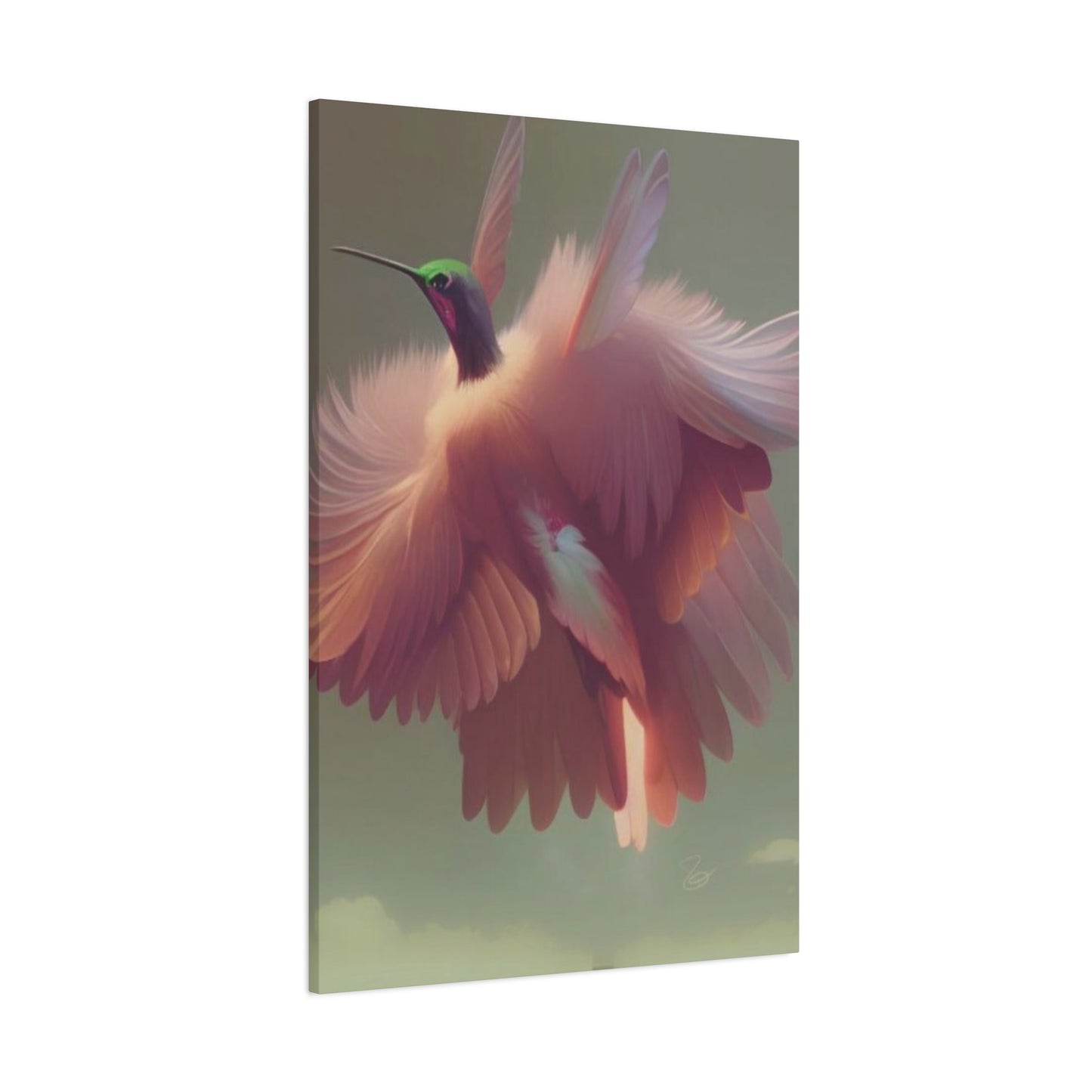 Beautiful Pink Humming Bird Candid Painting Wall Art & Canvas Prints