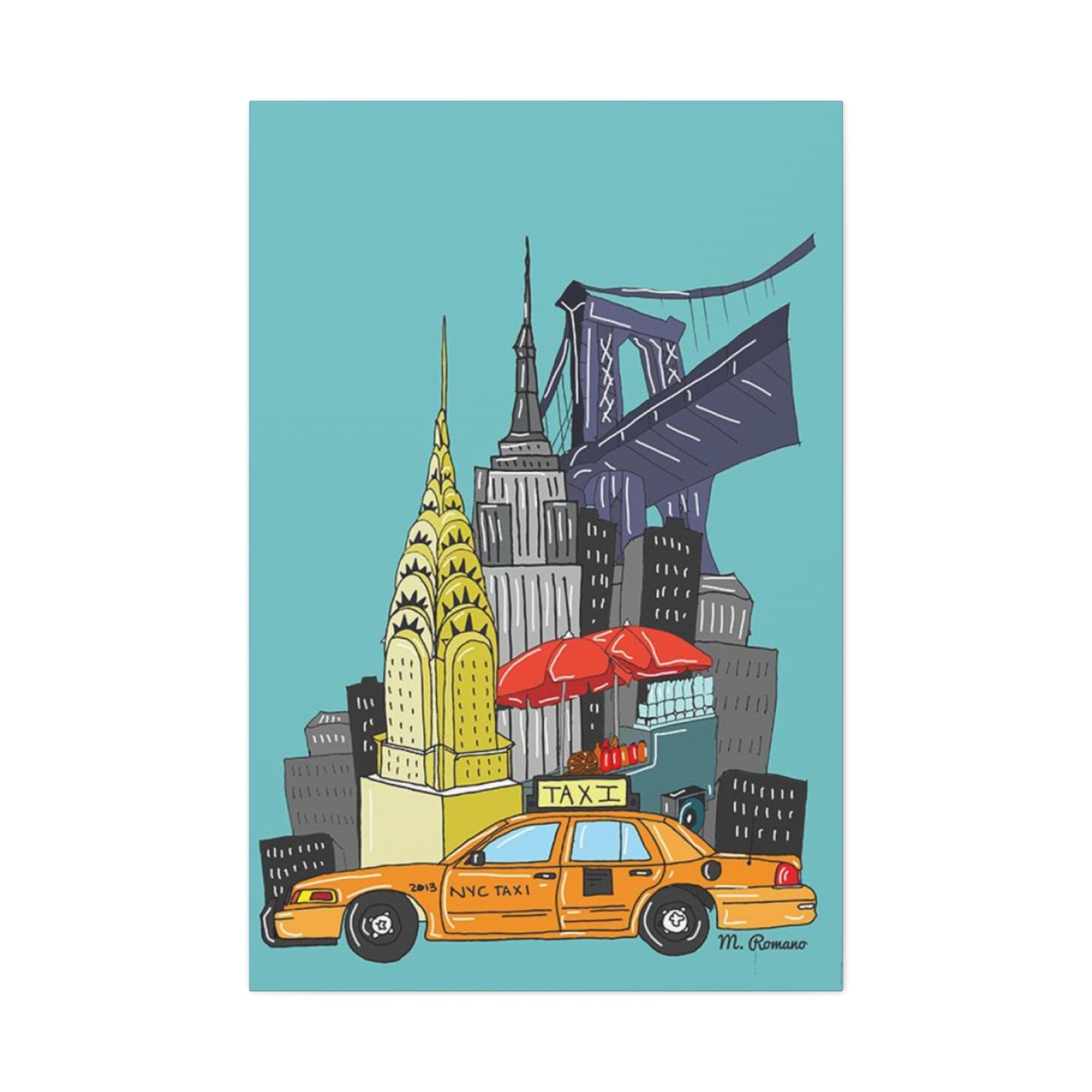 Manhattan & Taxi in New York City Skyline Wall Art & Canvas Prints