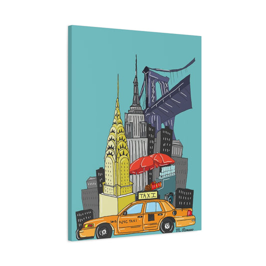 Manhattan & Taxi in New York City Skyline Wall Art & Canvas Prints