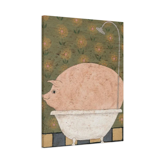 Fat Pig In Bathtub Kimble Warren Wall Art & Canvas Prints