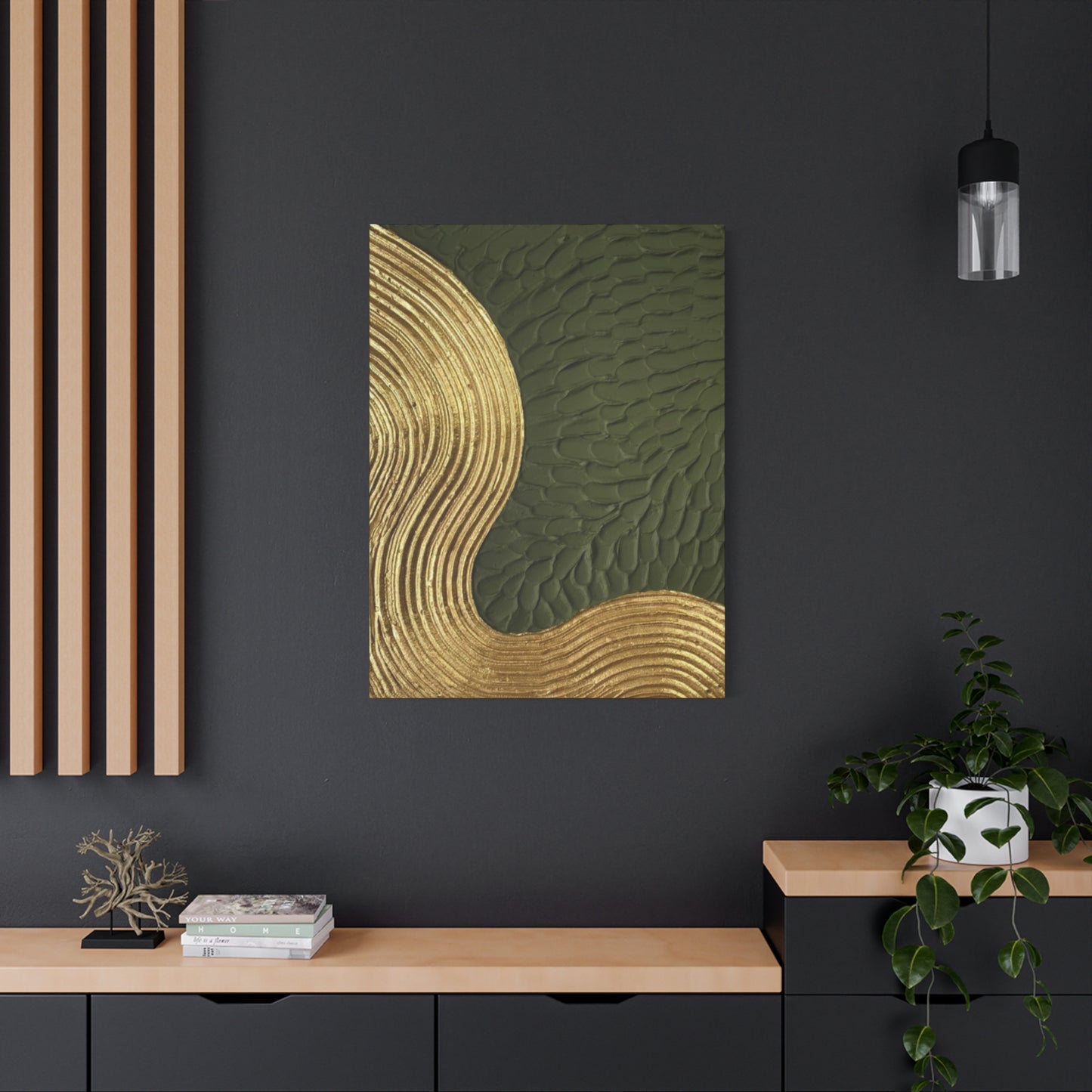 Golden & Olive Green Color Drawing Wall Art & Canvas Prints