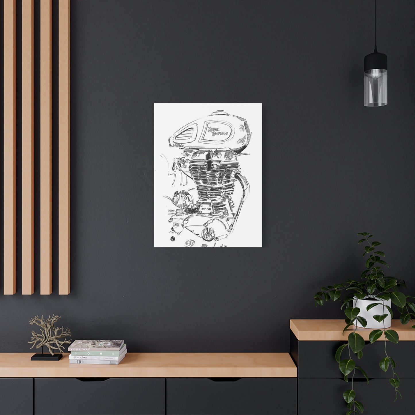 Royal Enfield Engine Drawing Motorcycle Wall Art & Canvas Prints