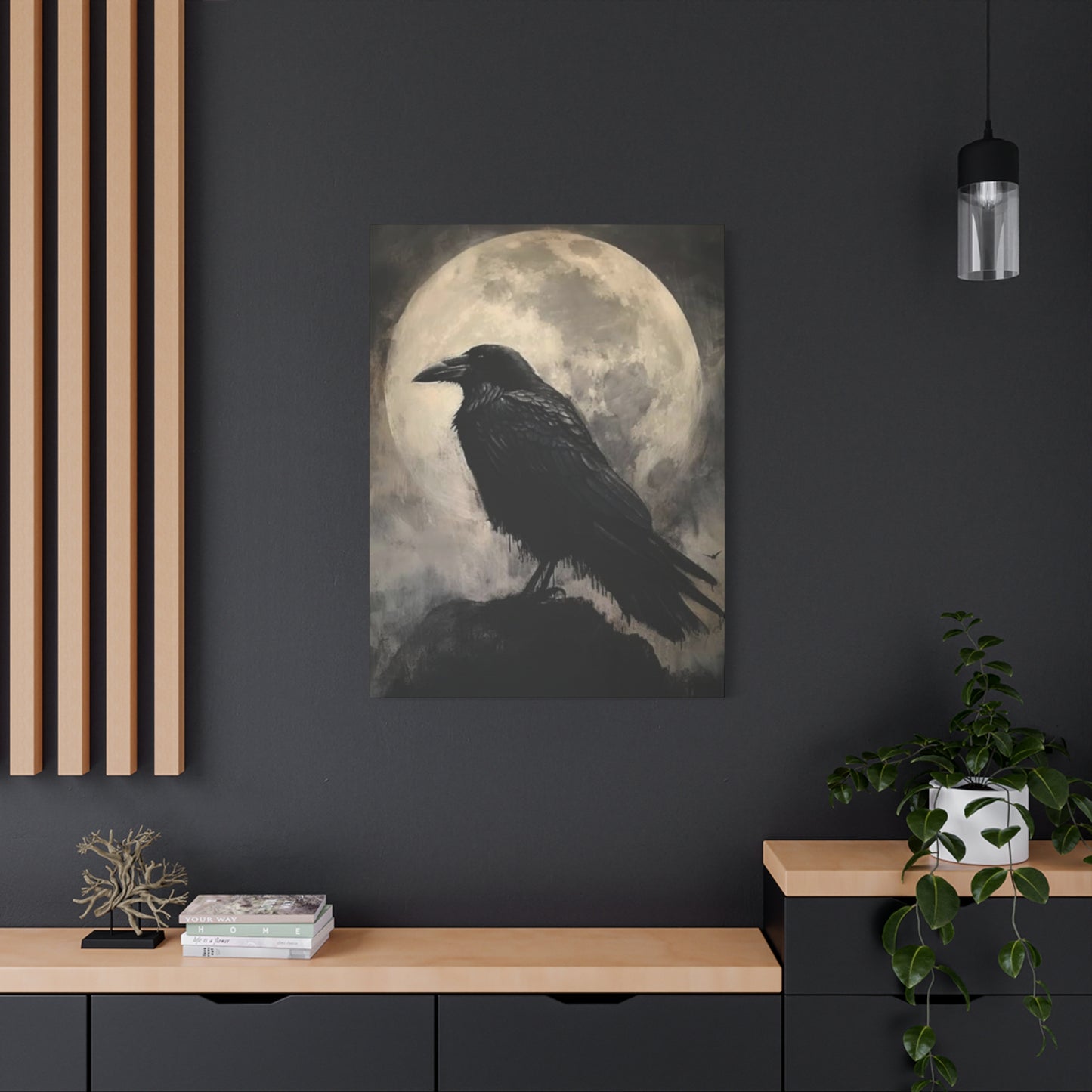 Full Moon Crow Painting Wall Art & Canvas Prints