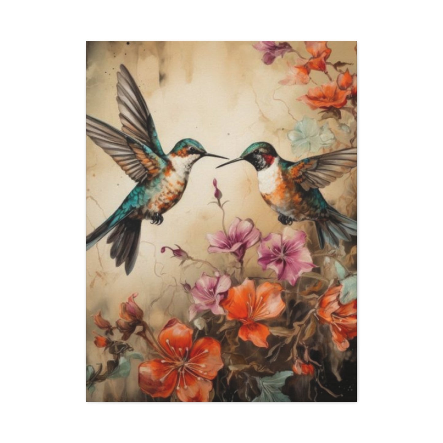 Humming Bird Couple Painting Wall Art & Canvas Prints