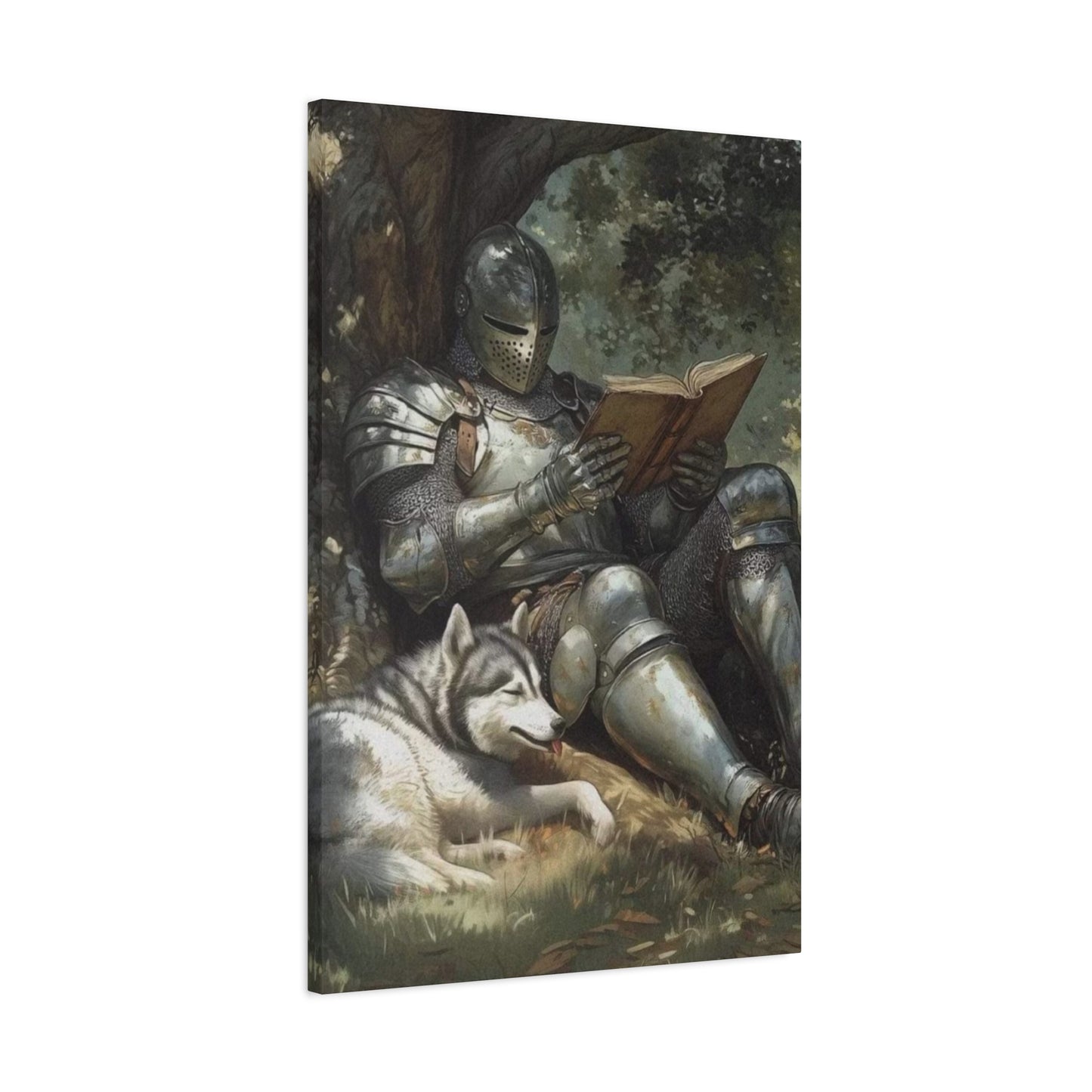 Warrior Reading Book with Husky Wall Art & Canvas Prints