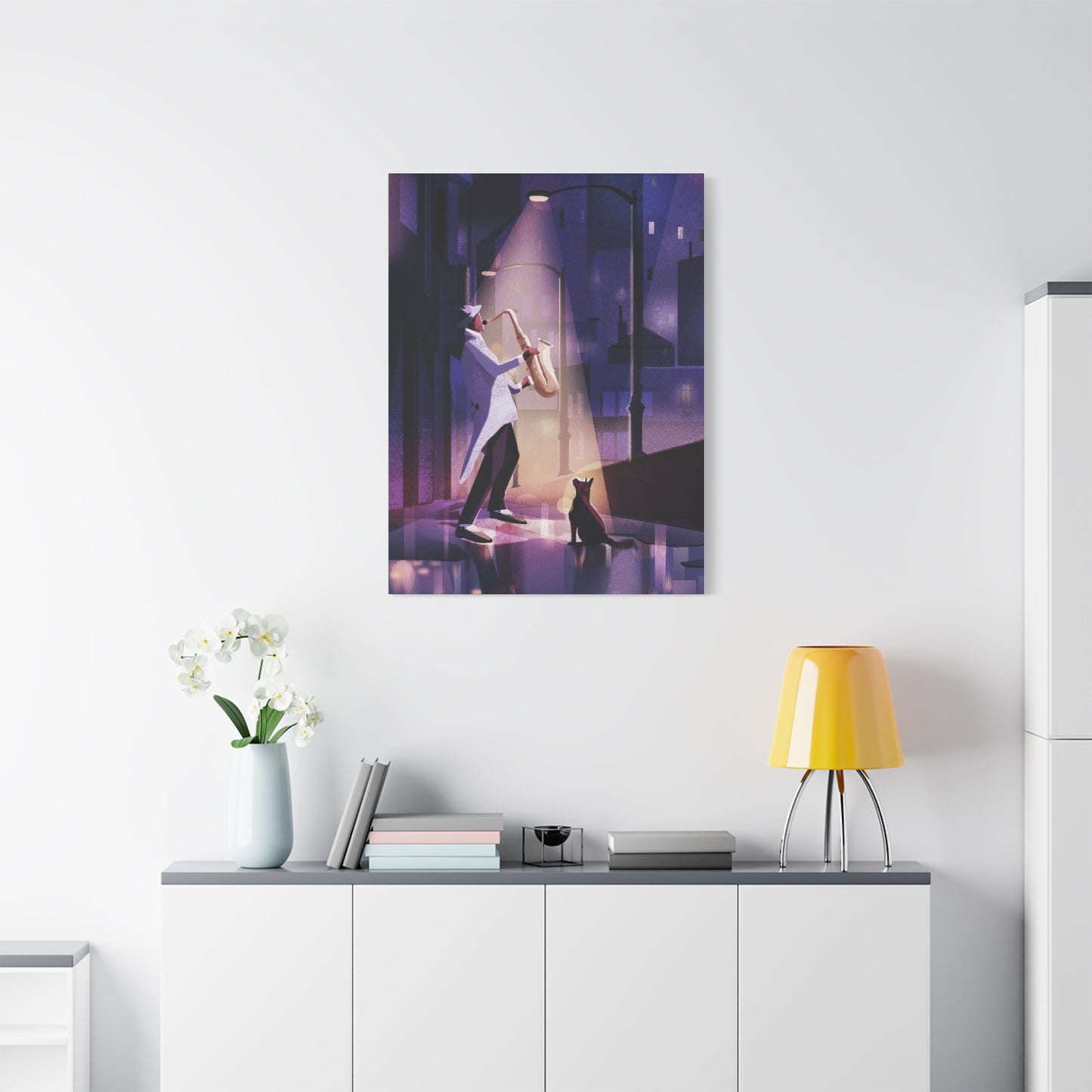 Saxophone Artist with Cat Wall Art & Canvas Prints