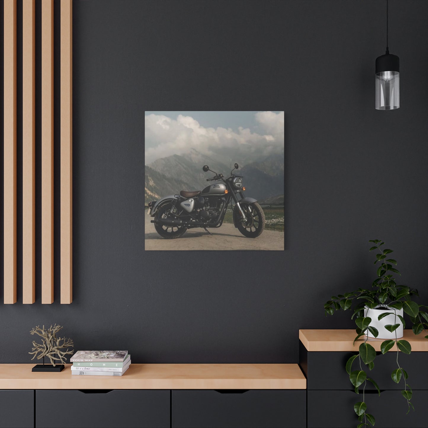 Gray Metal Classic Royal Enfield Motorcycle Wall Art & Canvas Prints