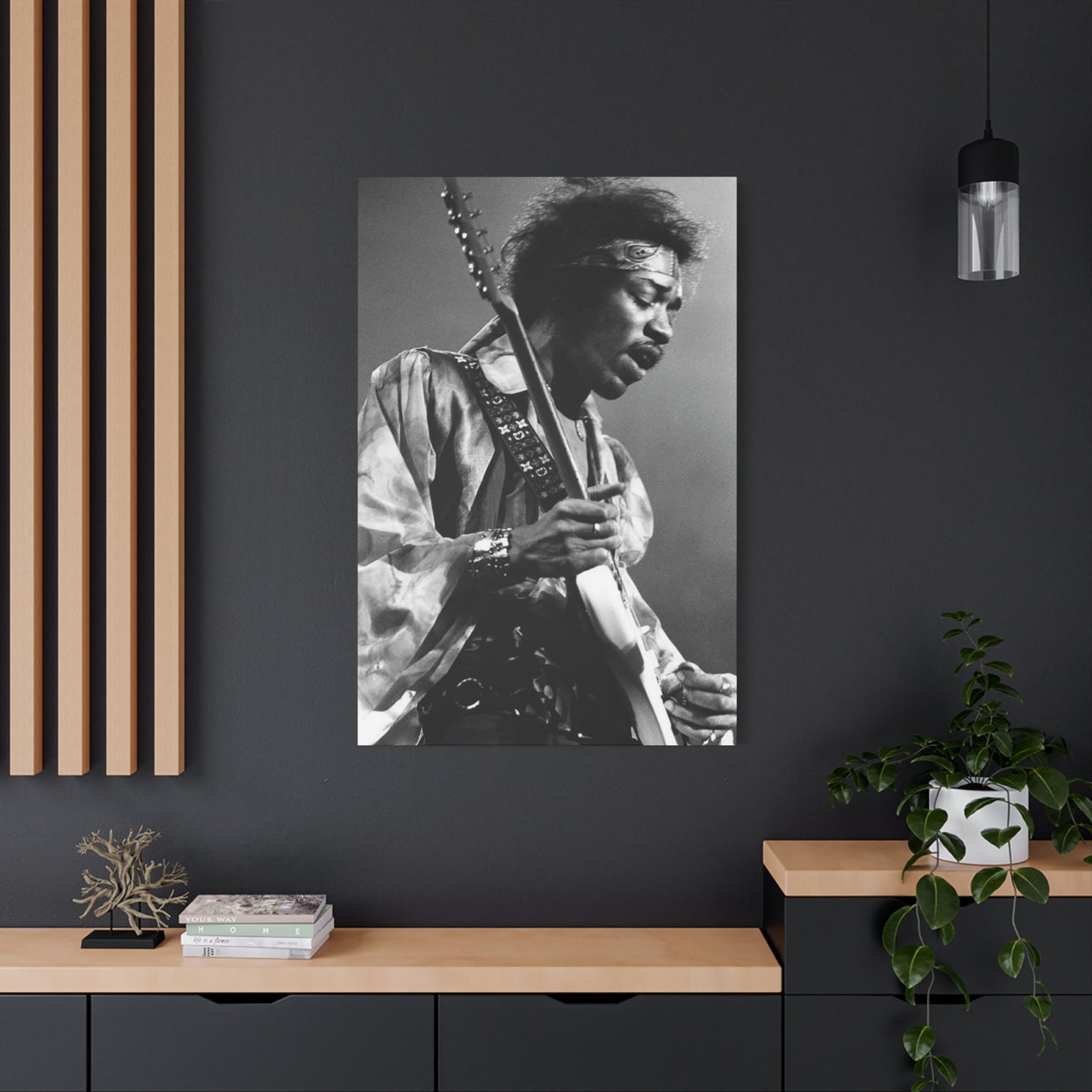 Greyscale Jimi Hendrix Playing Guitar Wall Art & Canvas Prints