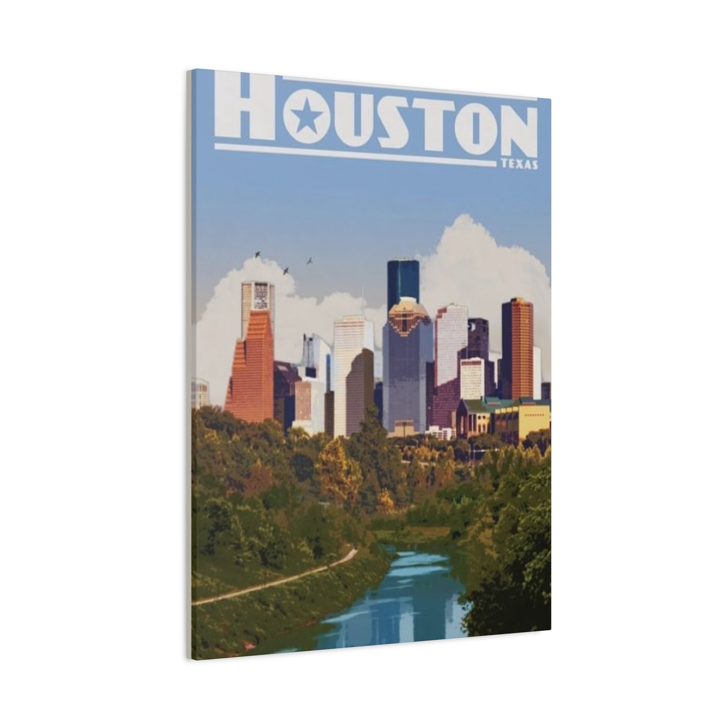 Colorful Charming Houston Skyline Painting Wall Art & Canvas Prints