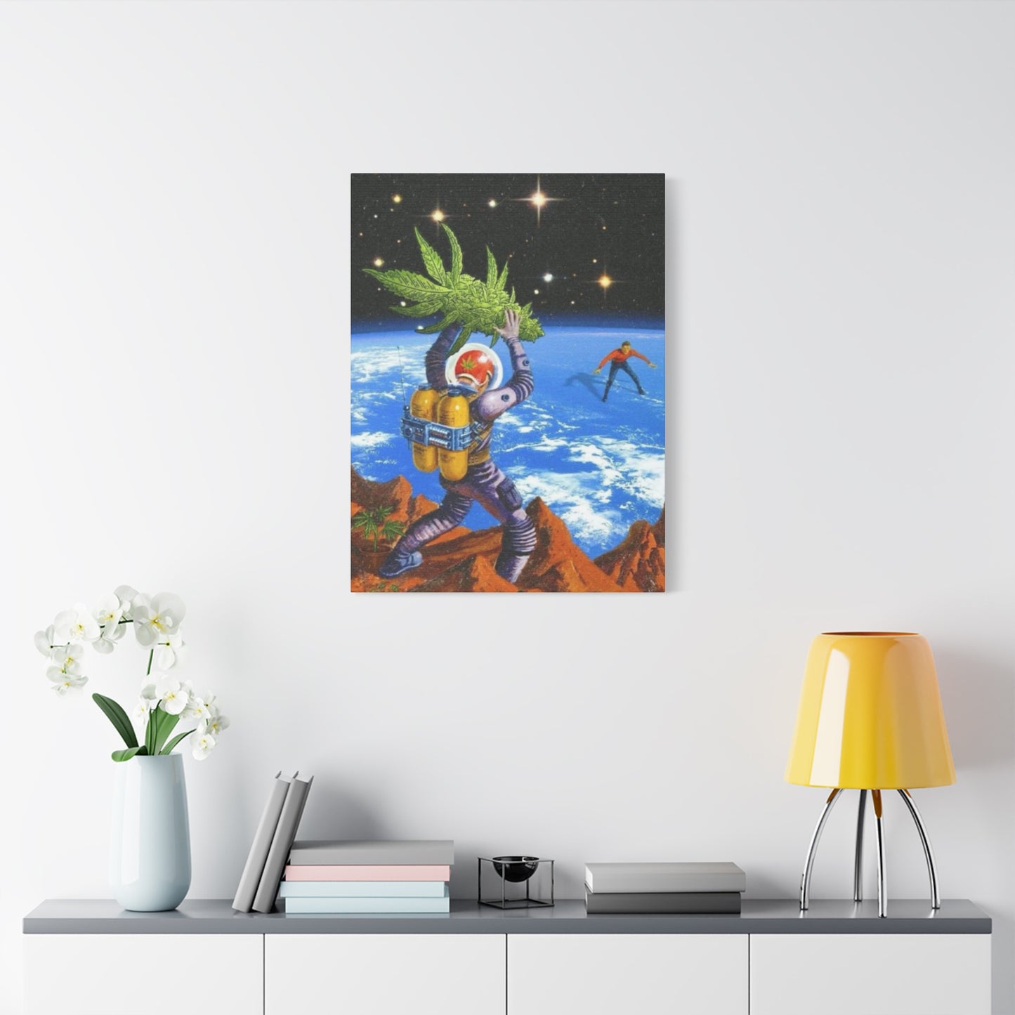 Astronaut Throwing Cactus Marijuana Wall Art & Canvas Prints