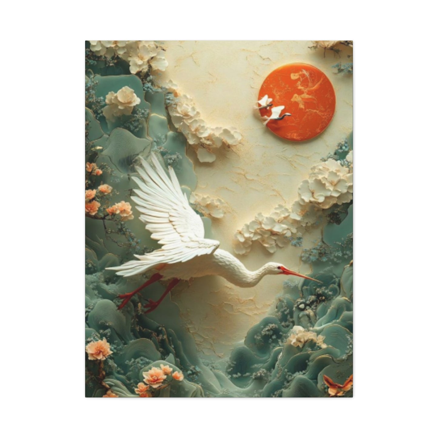 White Heron & Sun Painting Wall Art & Canvas Prints