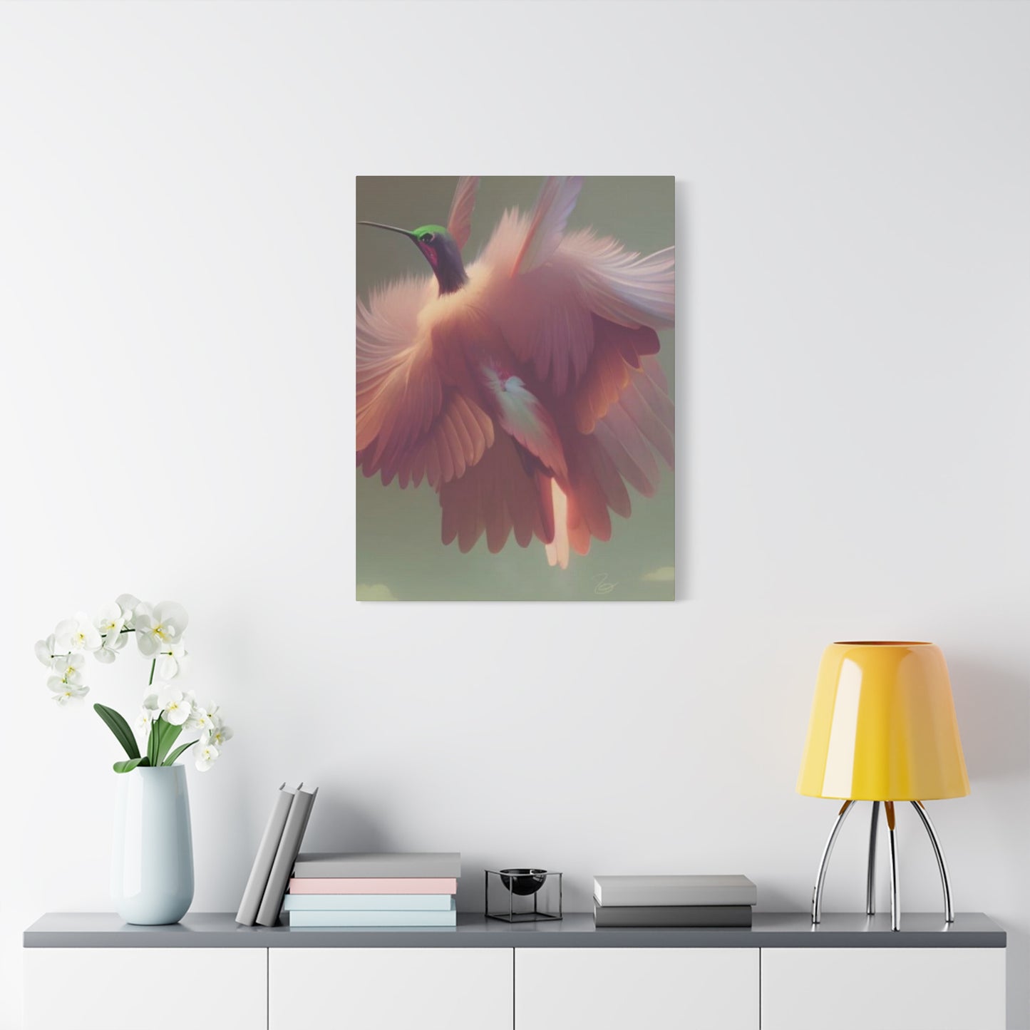 Beautiful Pink Humming Bird Candid Painting Wall Art & Canvas Prints