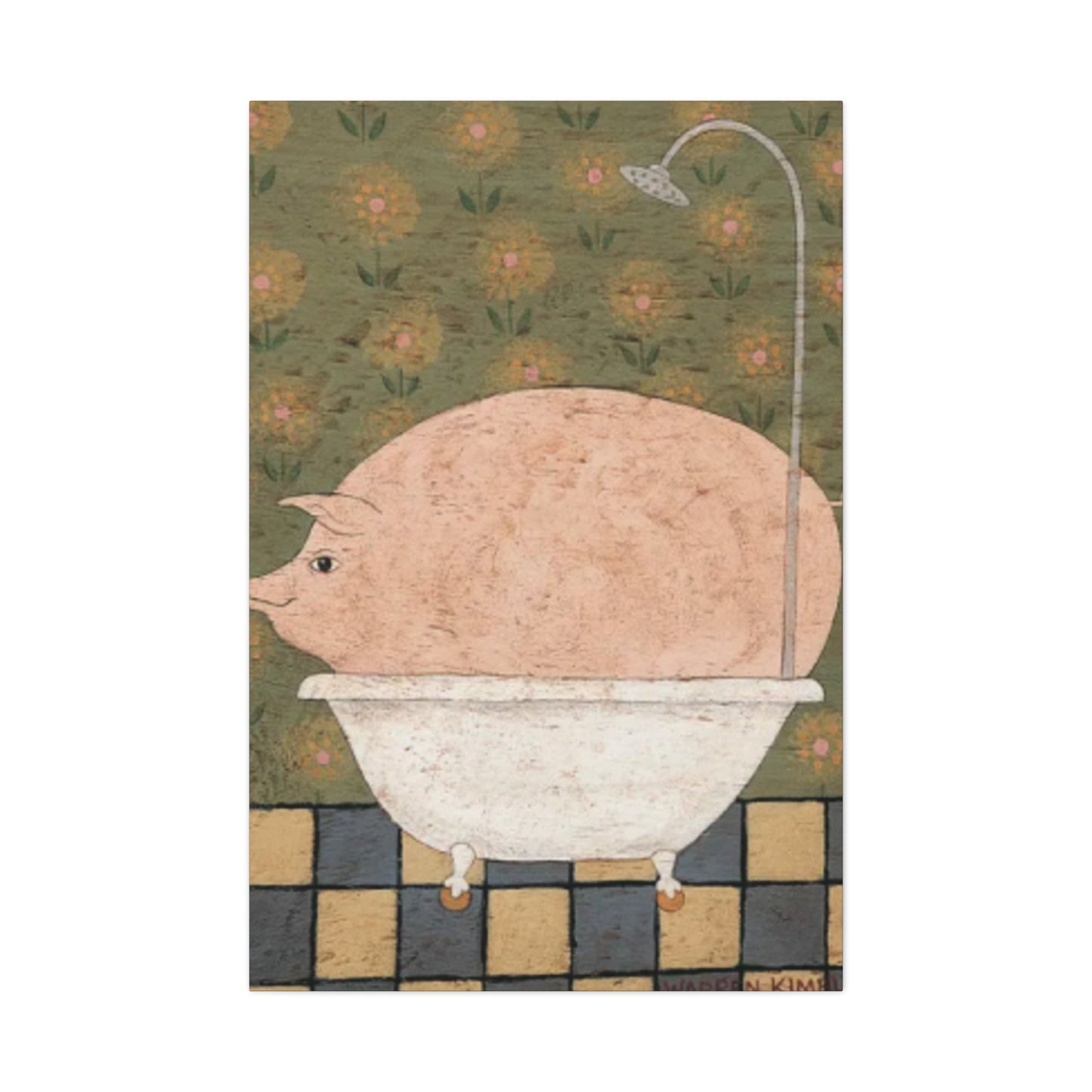 Fat Pig In Bathtub Kimble Warren Wall Art & Canvas Prints