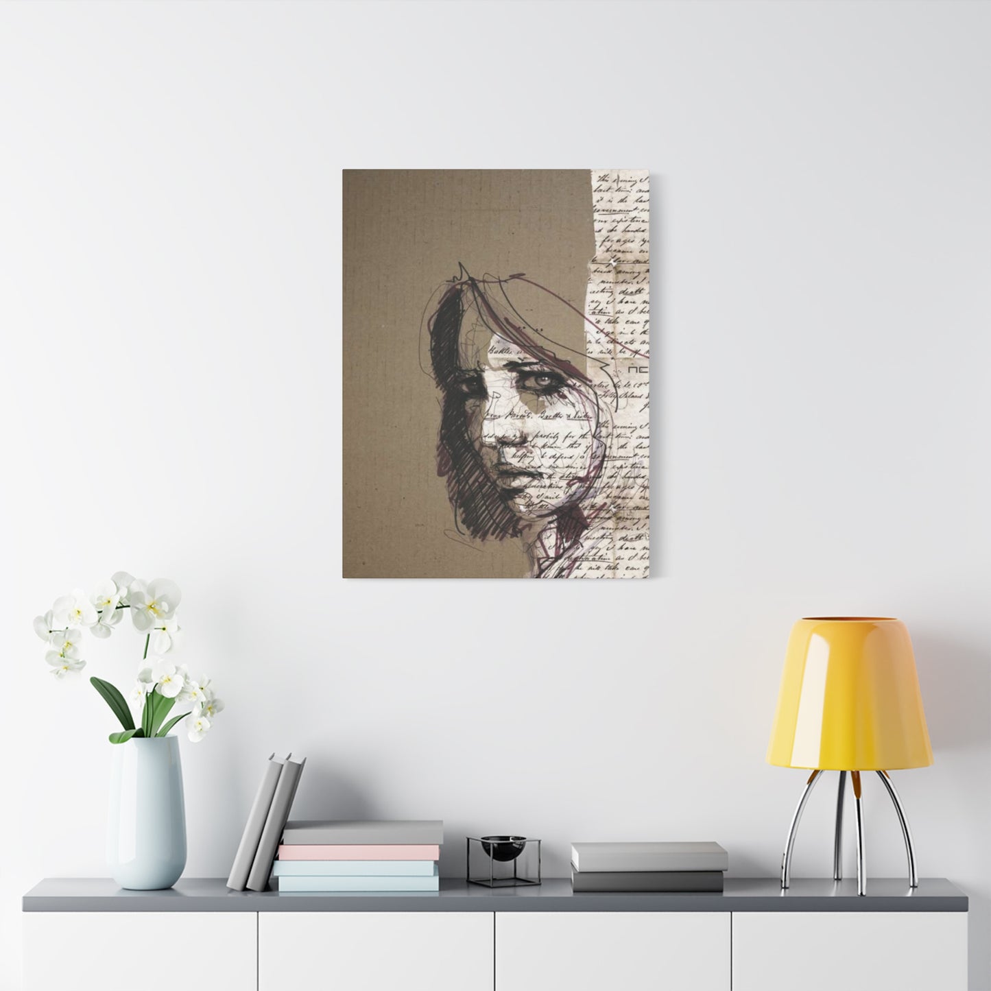 Short Hair Girl Abstract Painting Mixed Media Wall Art & Canvas Prints