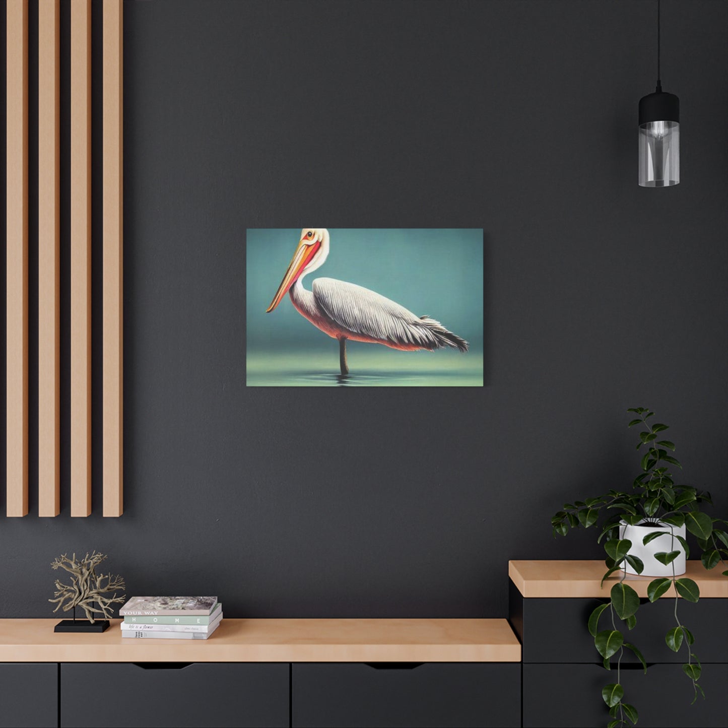 Long Beak Pelican In Pond Wall Art & Canvas Prints