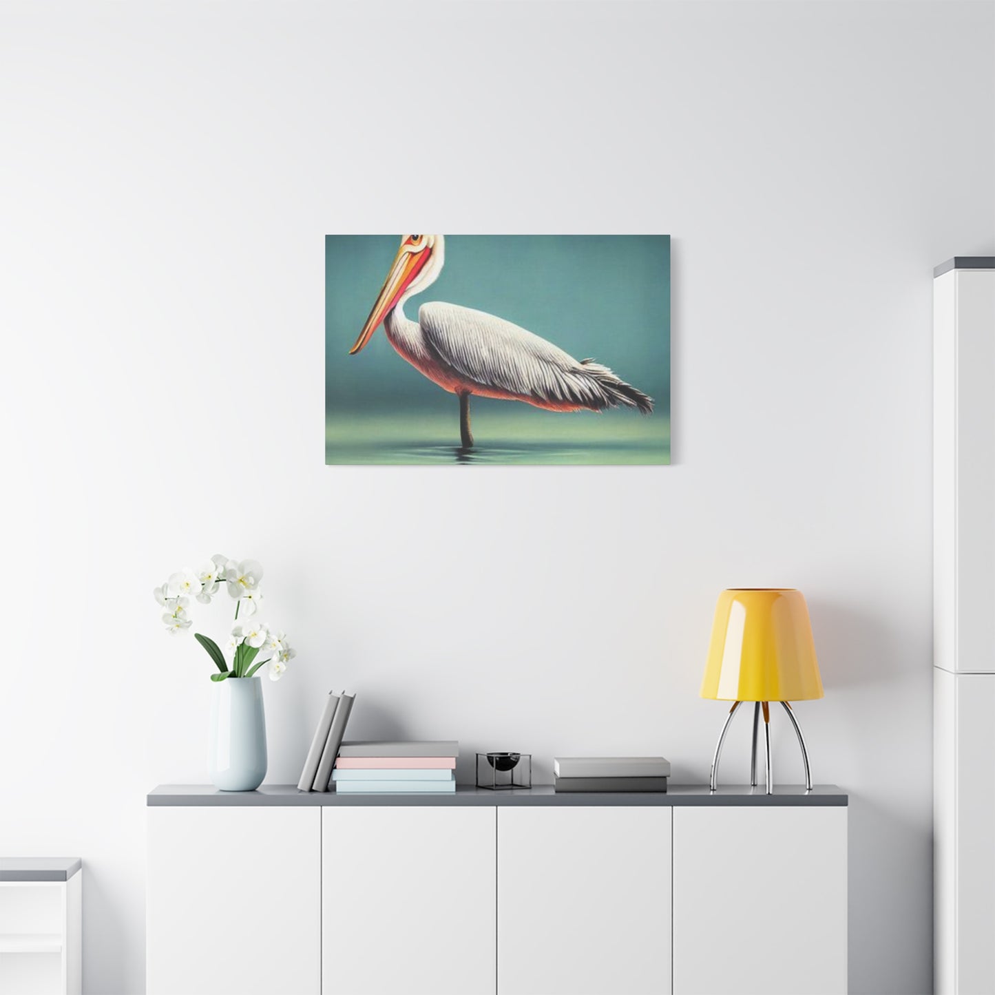 Long Beak Pelican In Pond Wall Art & Canvas Prints