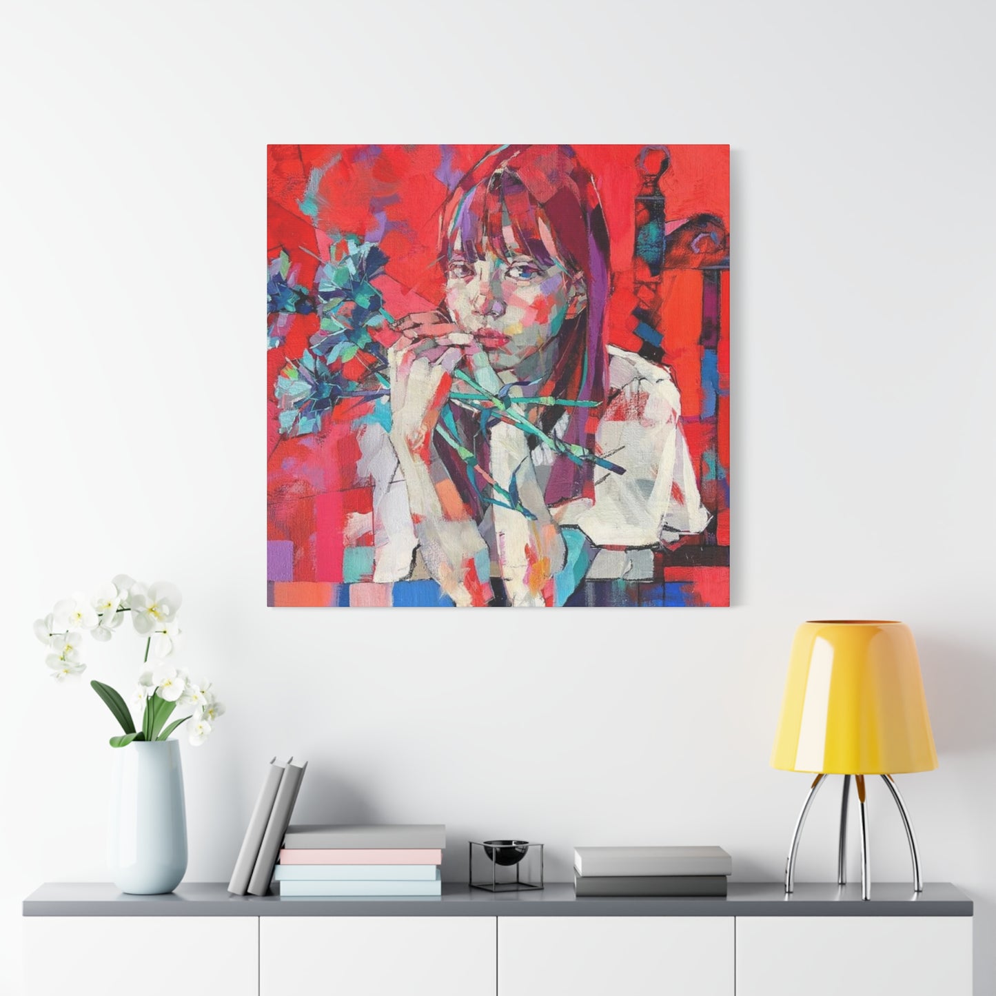 Girl Red Abstract Mixed Media Wall Art & Canvas Prints