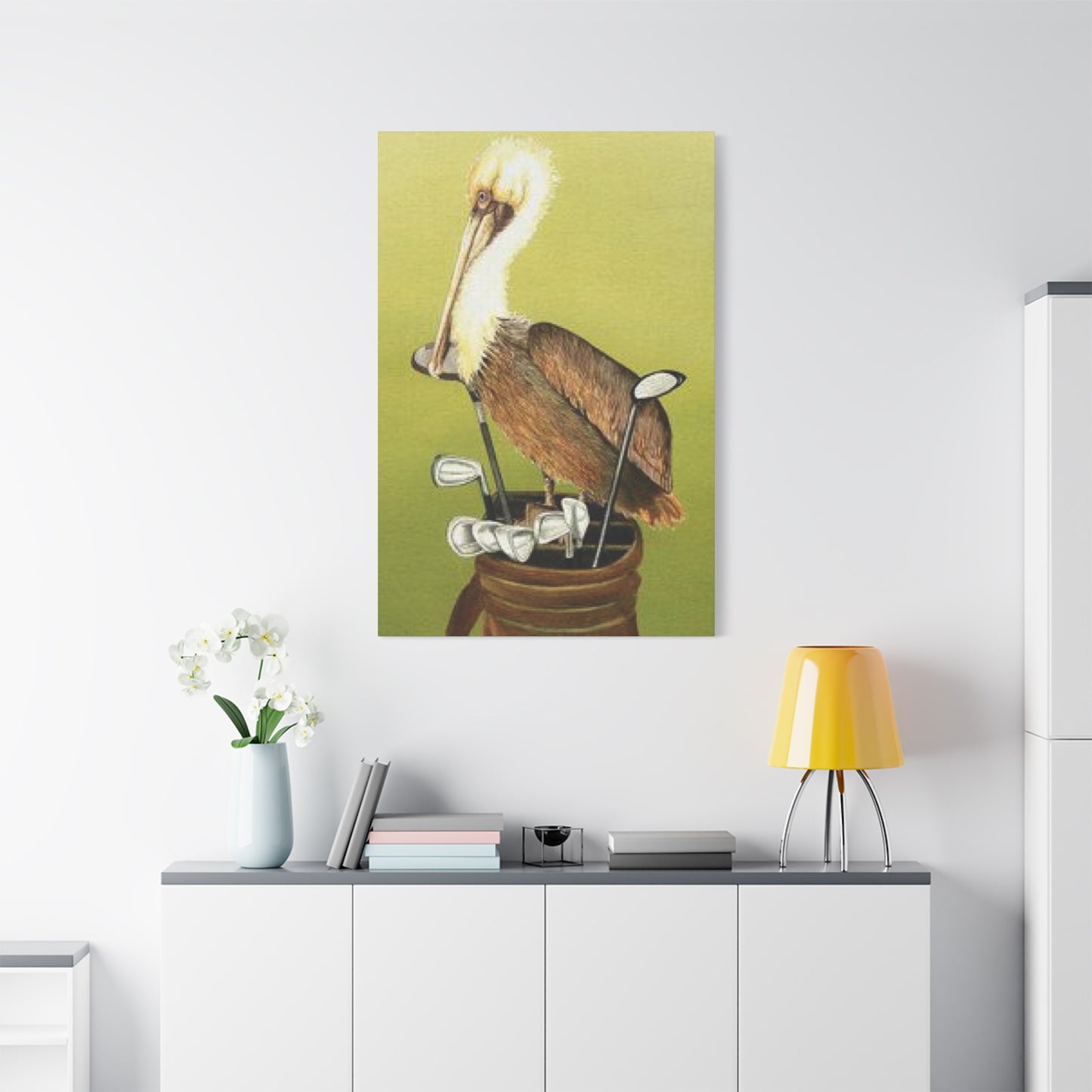 Pelican On a Golf Bag Painting Wall Art & Canvas Prints