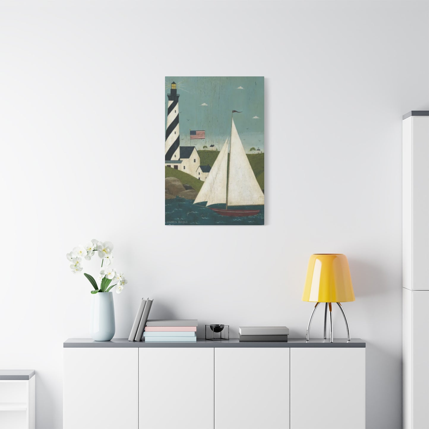 Lighthouse And Sailboat Kimble Warren Wall Art & Canvas Prints