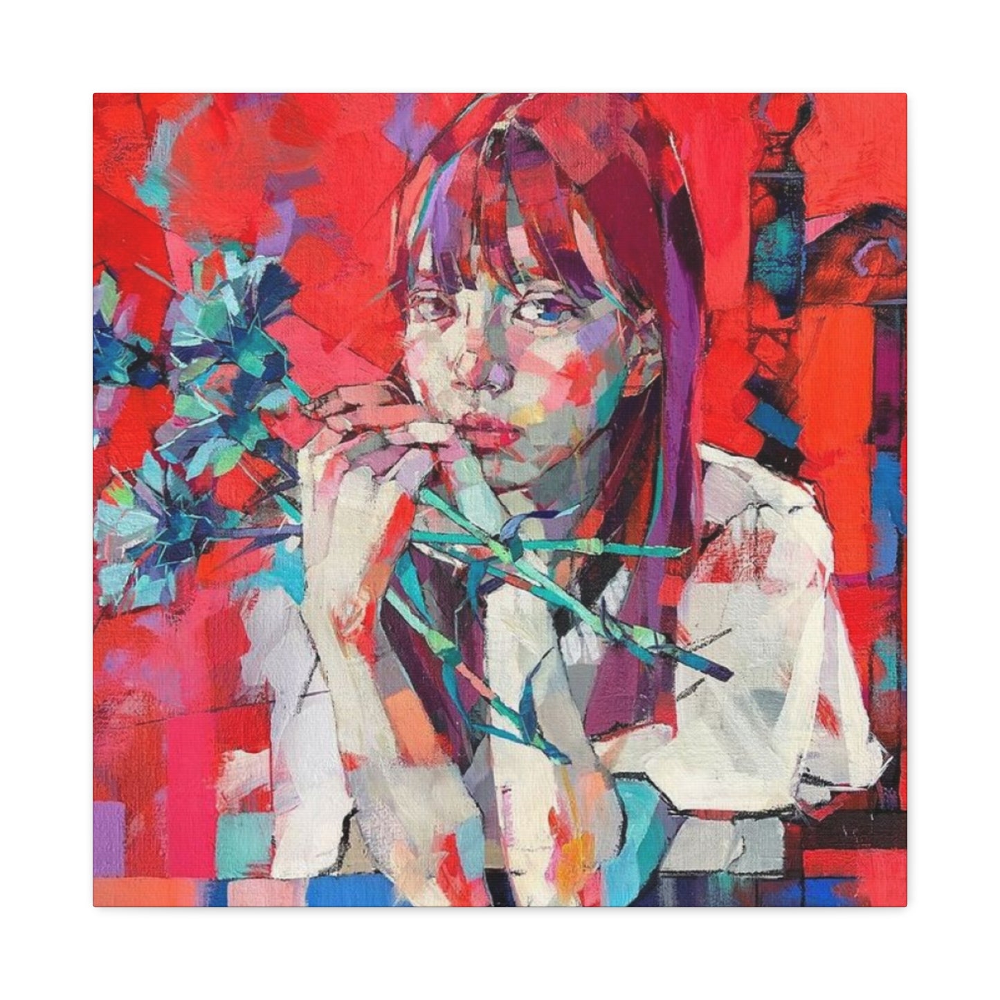 Girl Red Abstract Mixed Media Wall Art & Canvas Prints