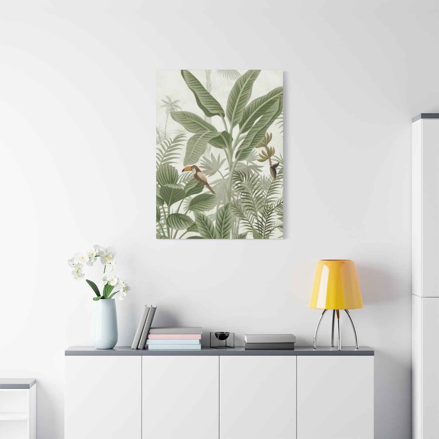 Beautiful Olive Green Plant & Bird Poster Wall Art & Canvas Prints