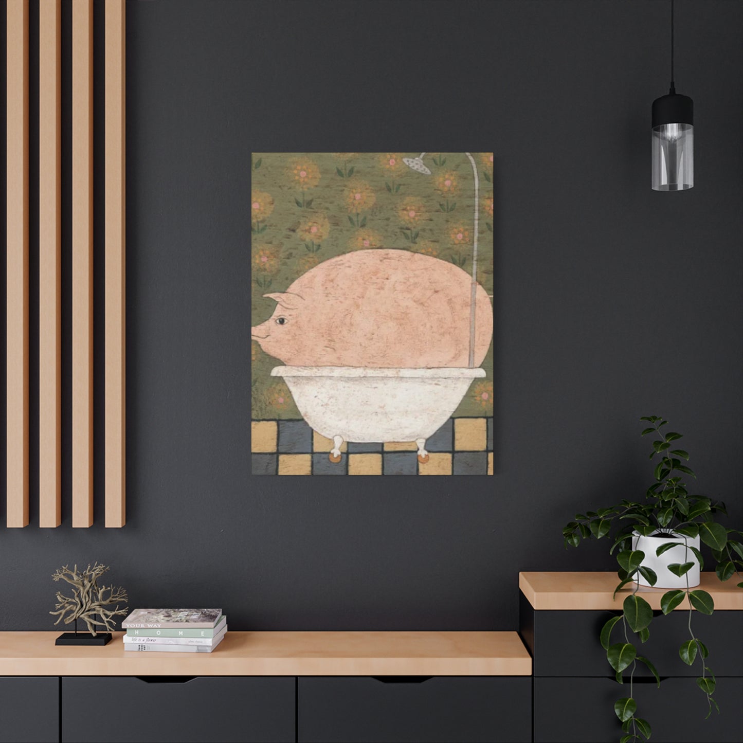 Fat Pig In Bathtub Kimble Warren Wall Art & Canvas Prints