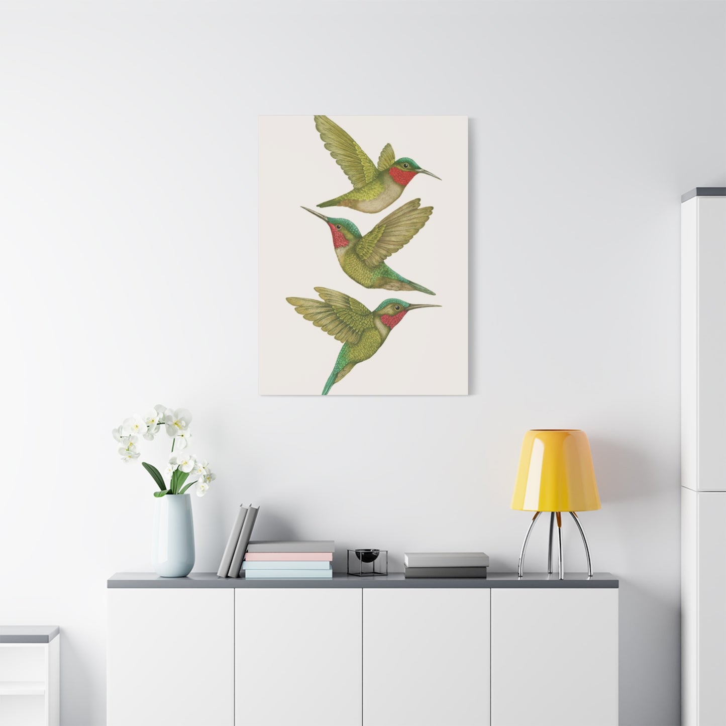 Three Green Humming Bird Painting Wall Art & Canvas Prints