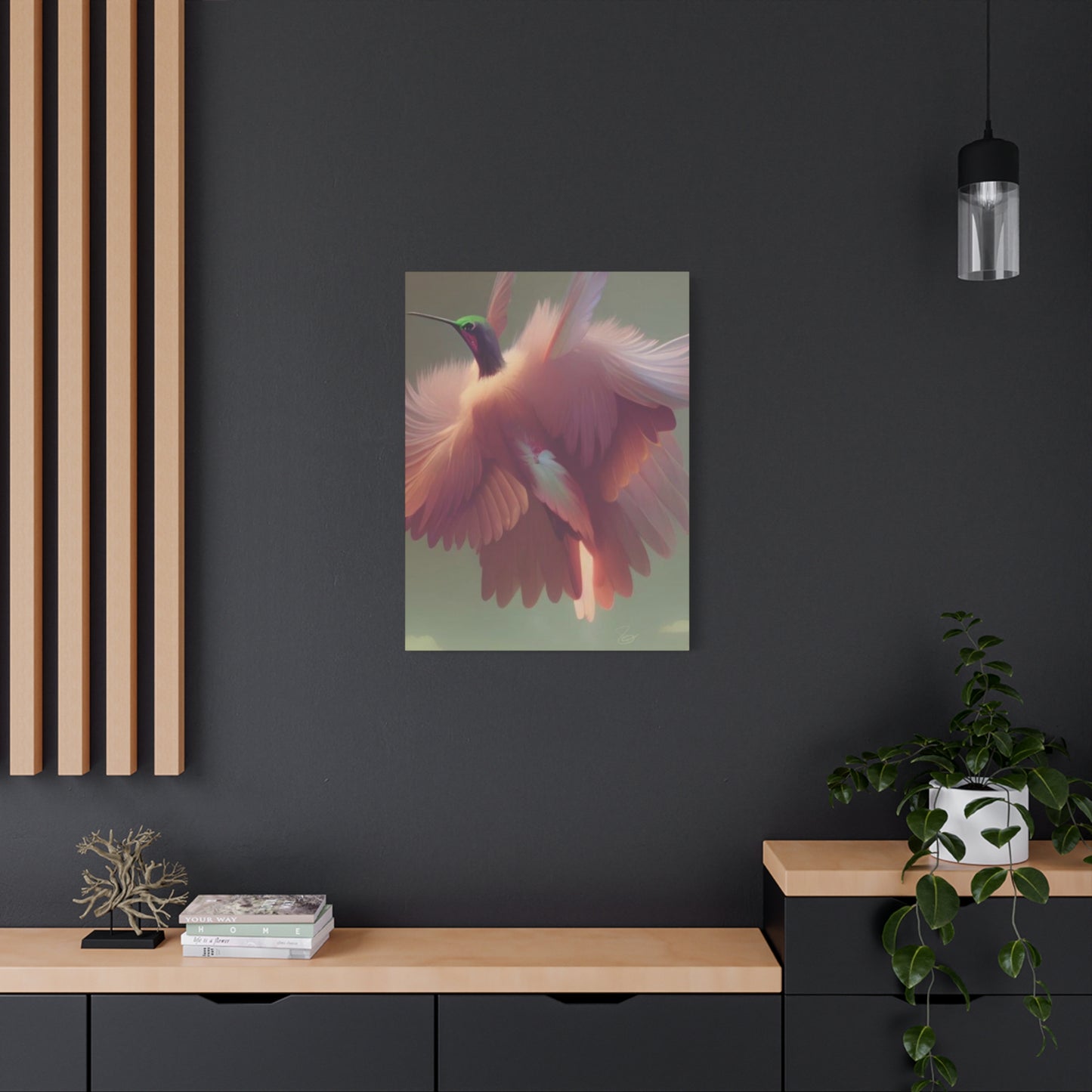 Beautiful Pink Humming Bird Candid Painting Wall Art & Canvas Prints