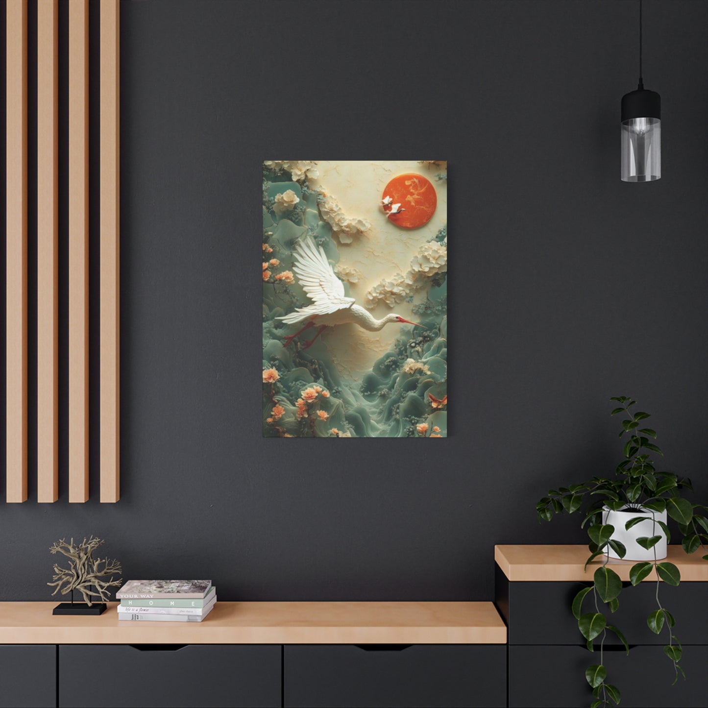 White Heron & Sun Painting Wall Art & Canvas Prints