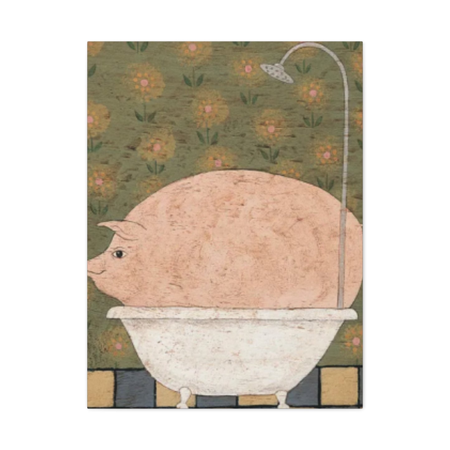 Fat Pig In Bathtub Kimble Warren Wall Art & Canvas Prints