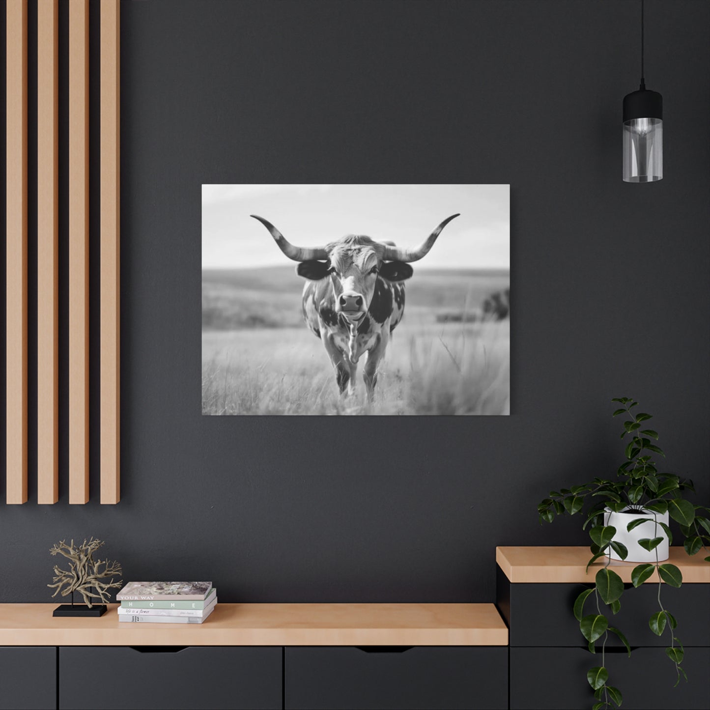 Monochrome Curvy Long Horn Wall Art & Canvas Prints