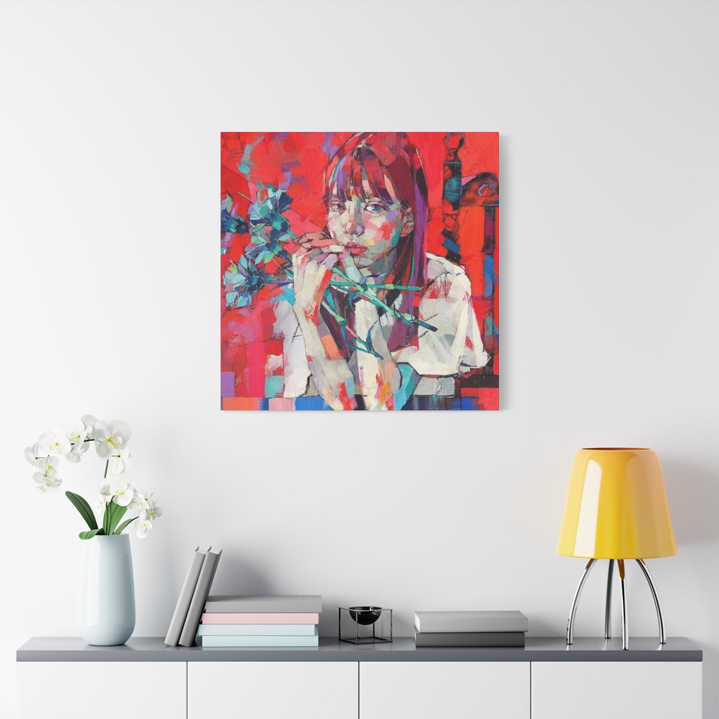 Girl Red Abstract Mixed Media Wall Art & Canvas Prints